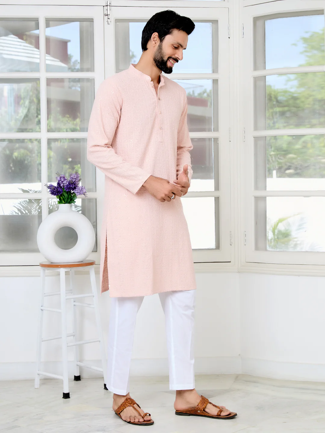 Men Ethnic Motifs Sequins Embroidered Kurta - Image 3