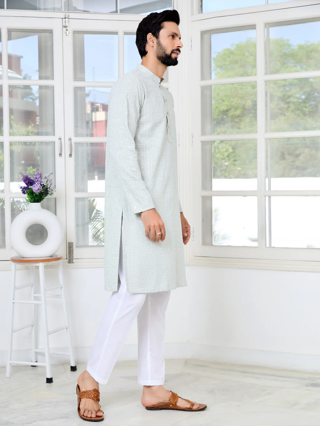 Men Ethnic Motifs Sequins Embroidered Kurta - Image 3