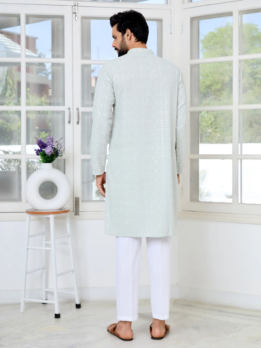 Men Ethnic Motifs Sequins Embroidered Kurta - Image 4