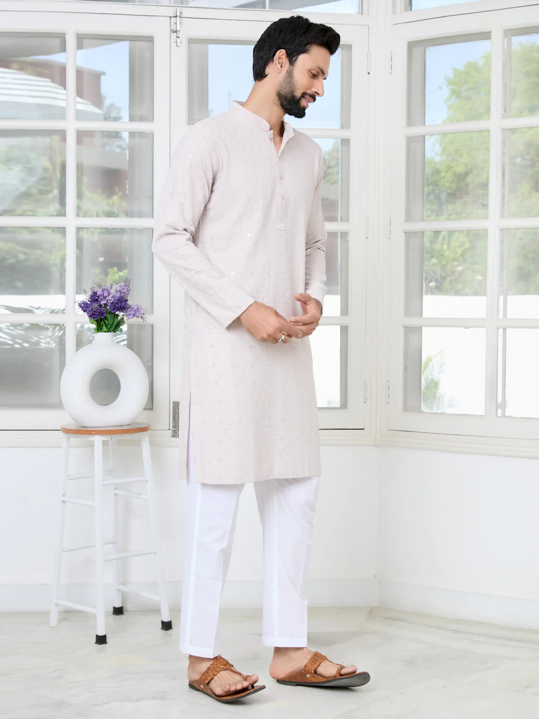 Men Ethnic Motifs Sequins Embroidered Kurta - Image 3