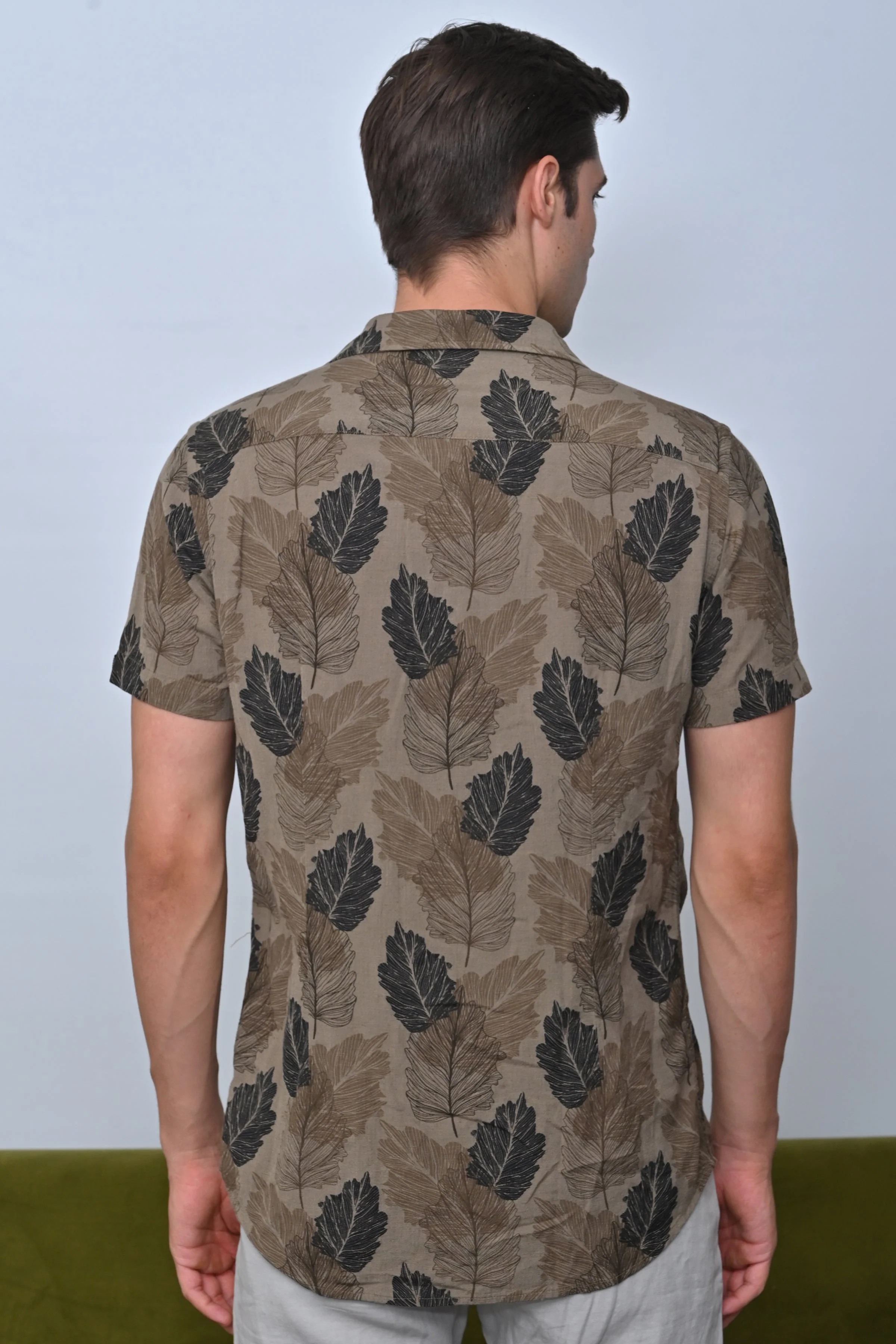 Men Felix Cotton Linen Printed Shirt Olive - Image 7