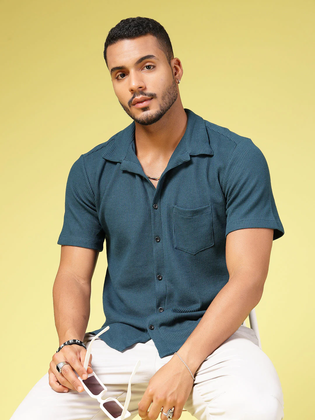 Men Find Your Perfect Waffle Knit Solid Shirt - Image 4
