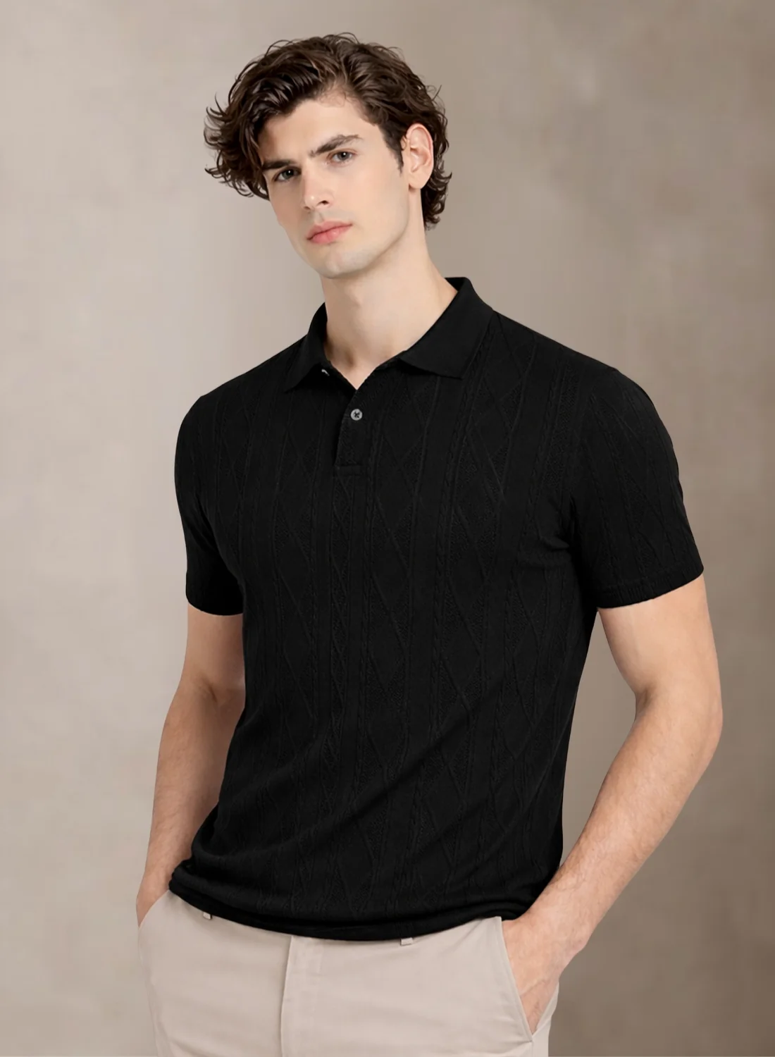 Men Flat Knit Polo T-Shirt - Image 4