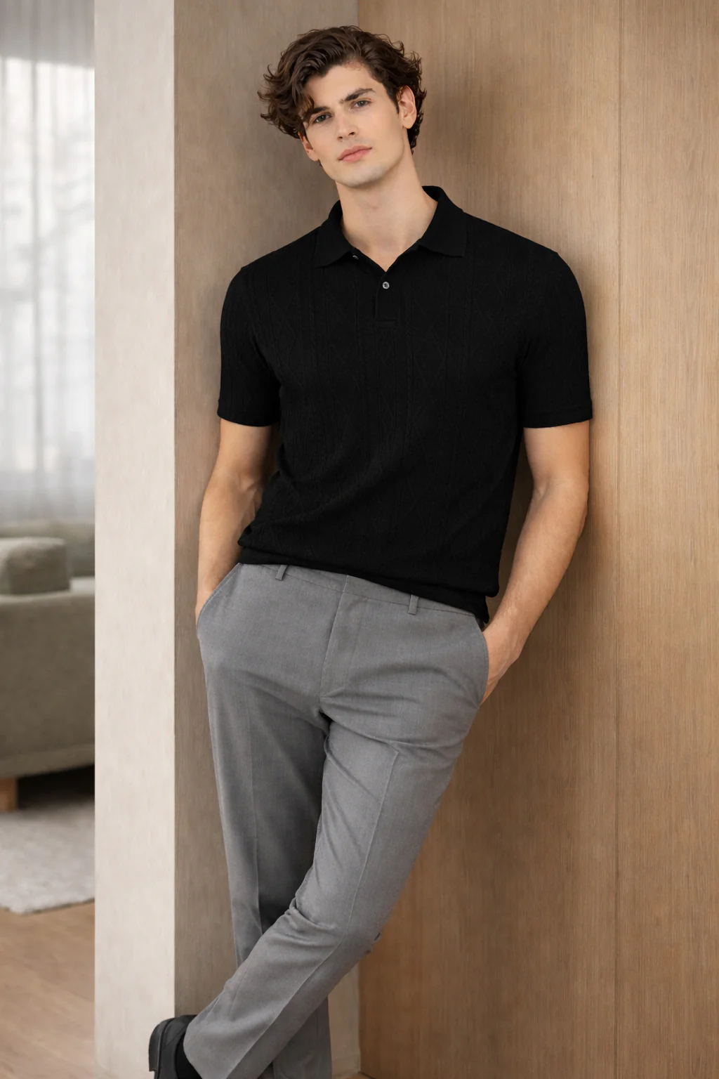Men Flat Knit Polo T-Shirt - Image 5