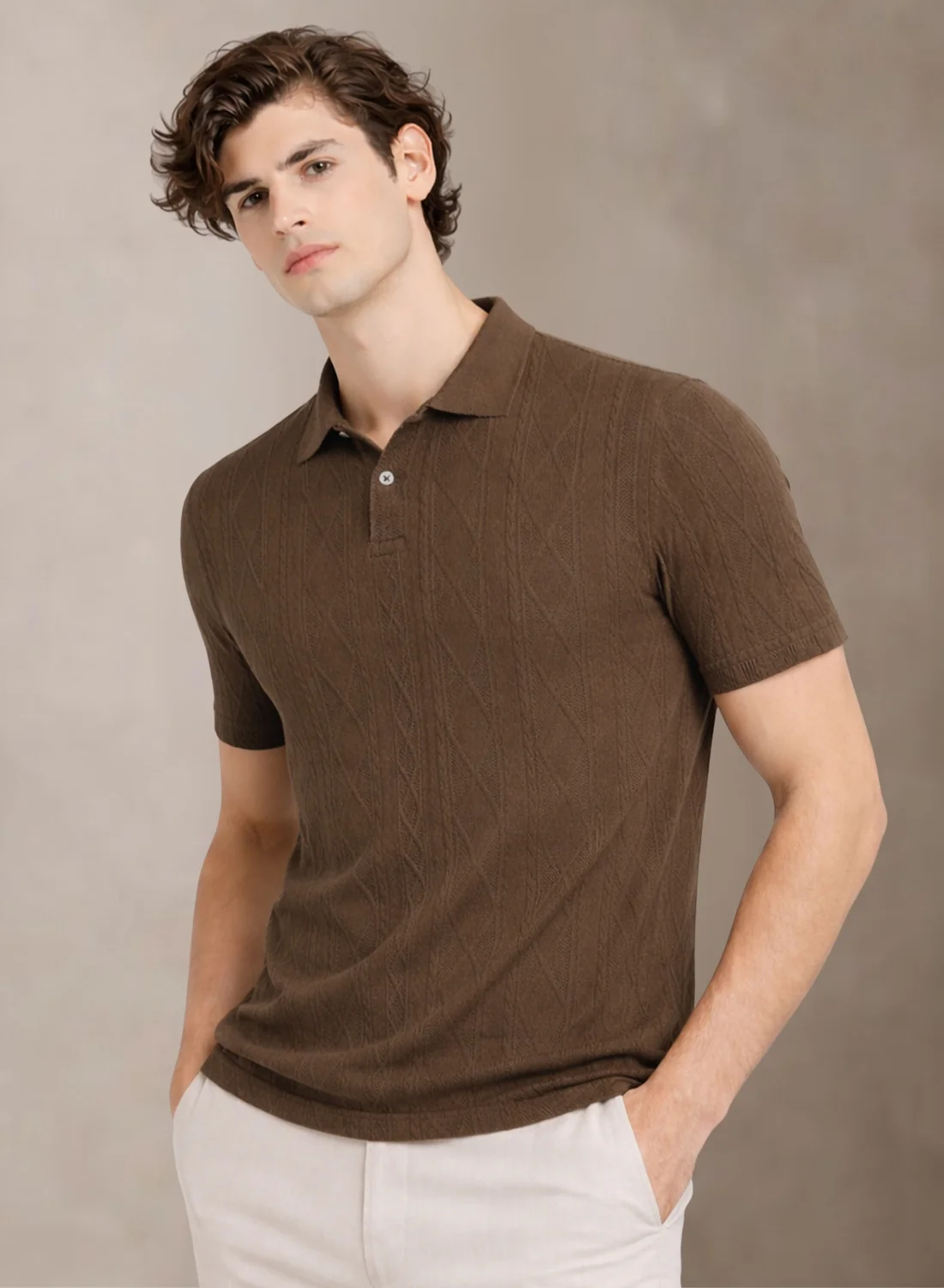 Men Flat Knit Polo T-Shirt - Image 4