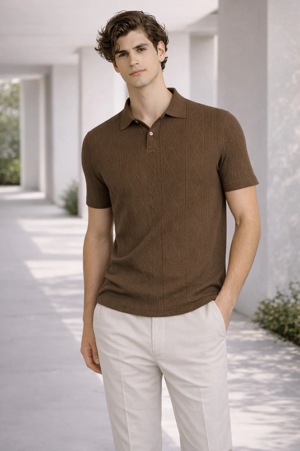 Men Flat Knit Polo T-Shirt - Image 5