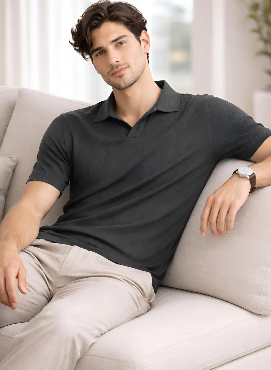Men Flat Knit Polo T-Shirt - Image 5
