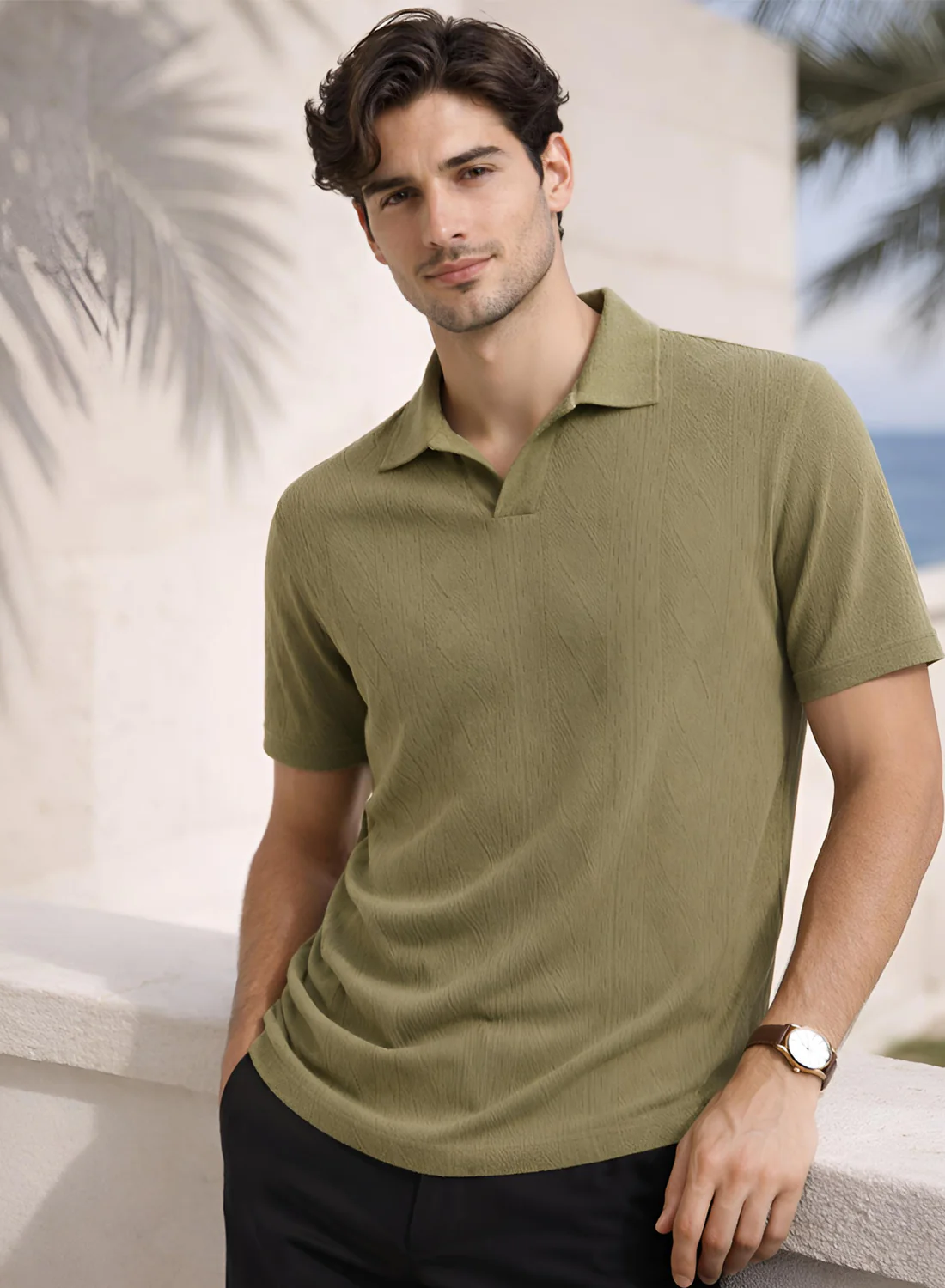 Men Flat Knit Polo T-Shirt - Image 5