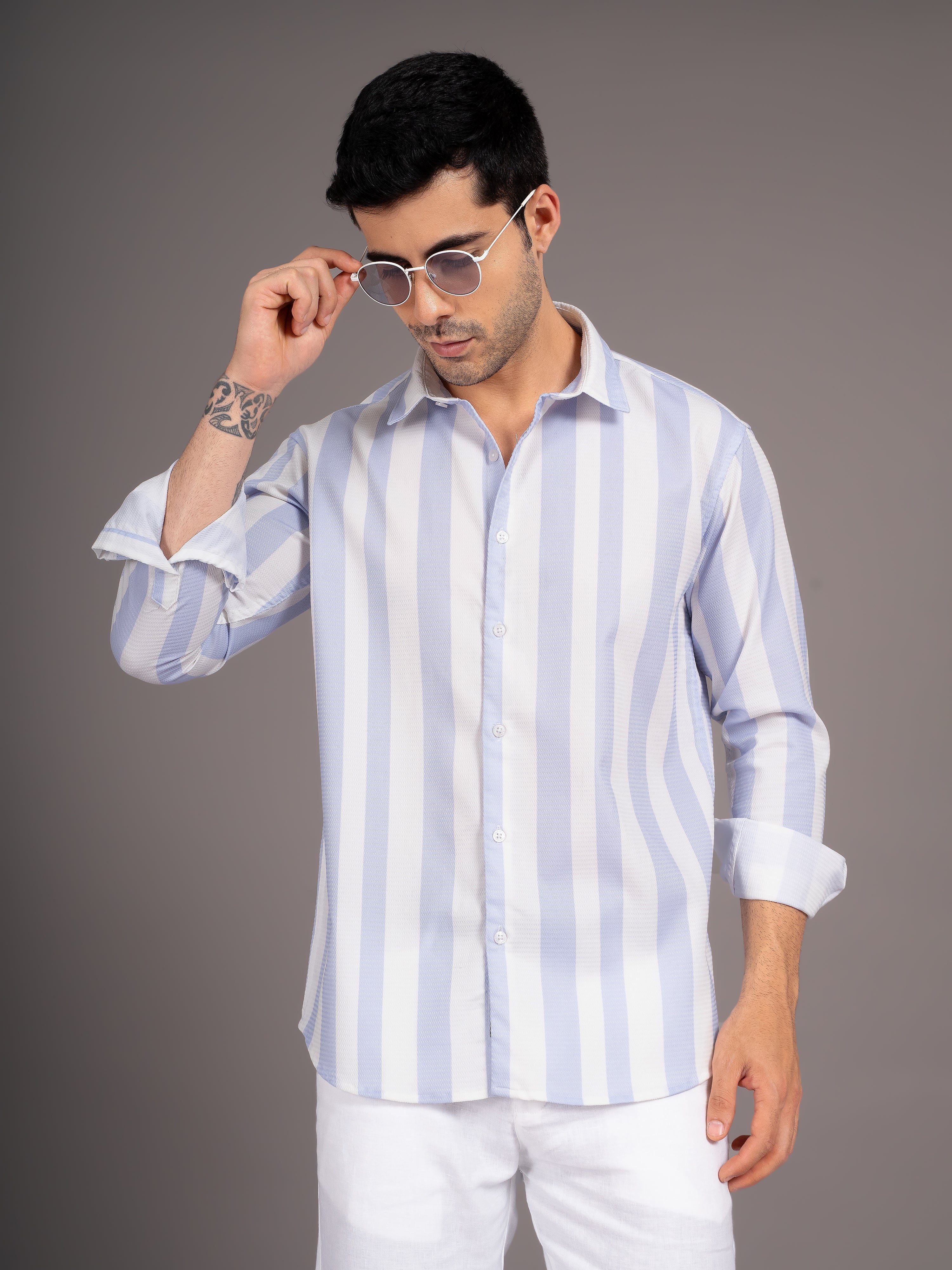 Men Fleck Blue Striped Shirt