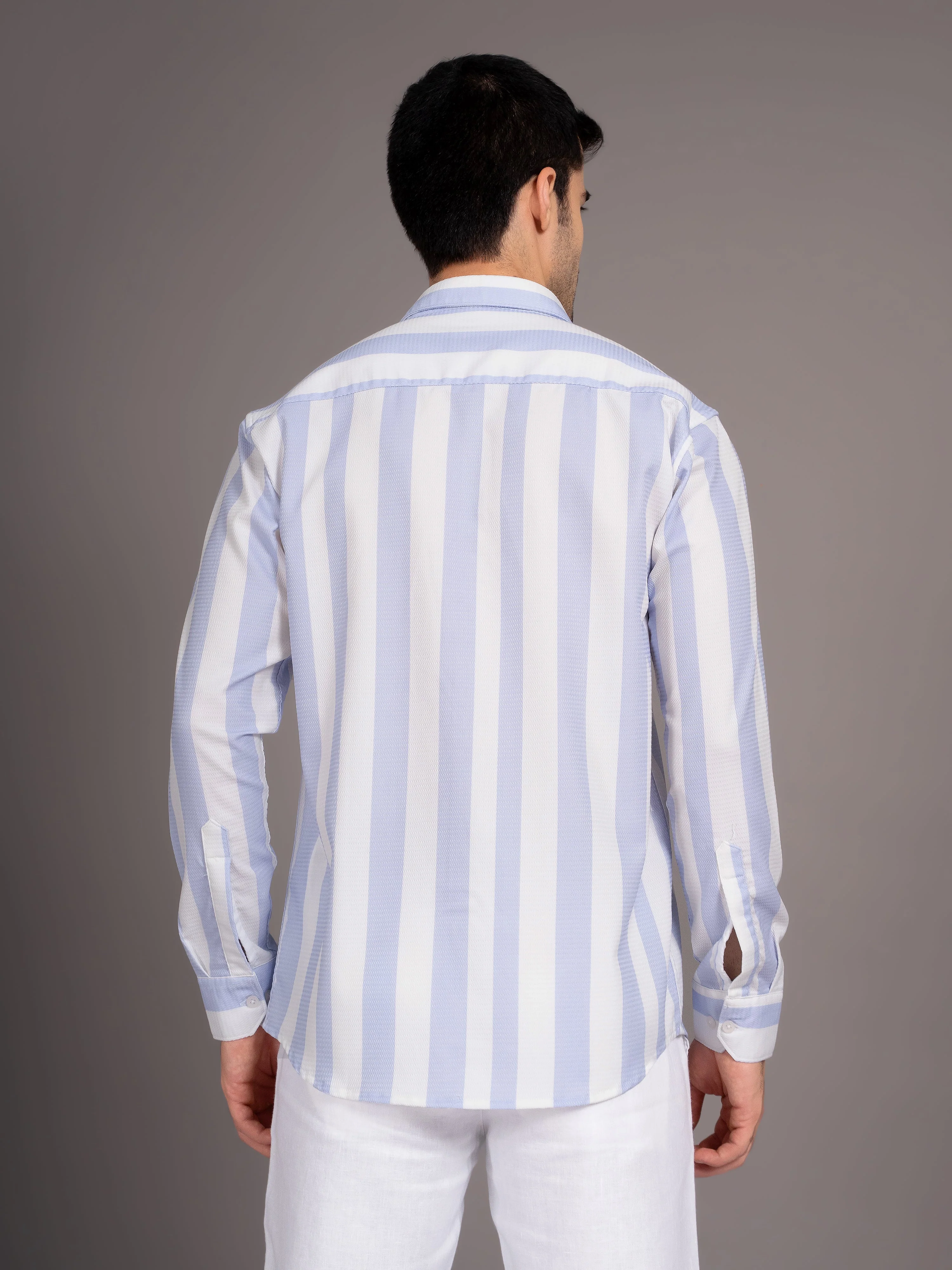 Men Fleck Blue Striped Shirt - Image 2
