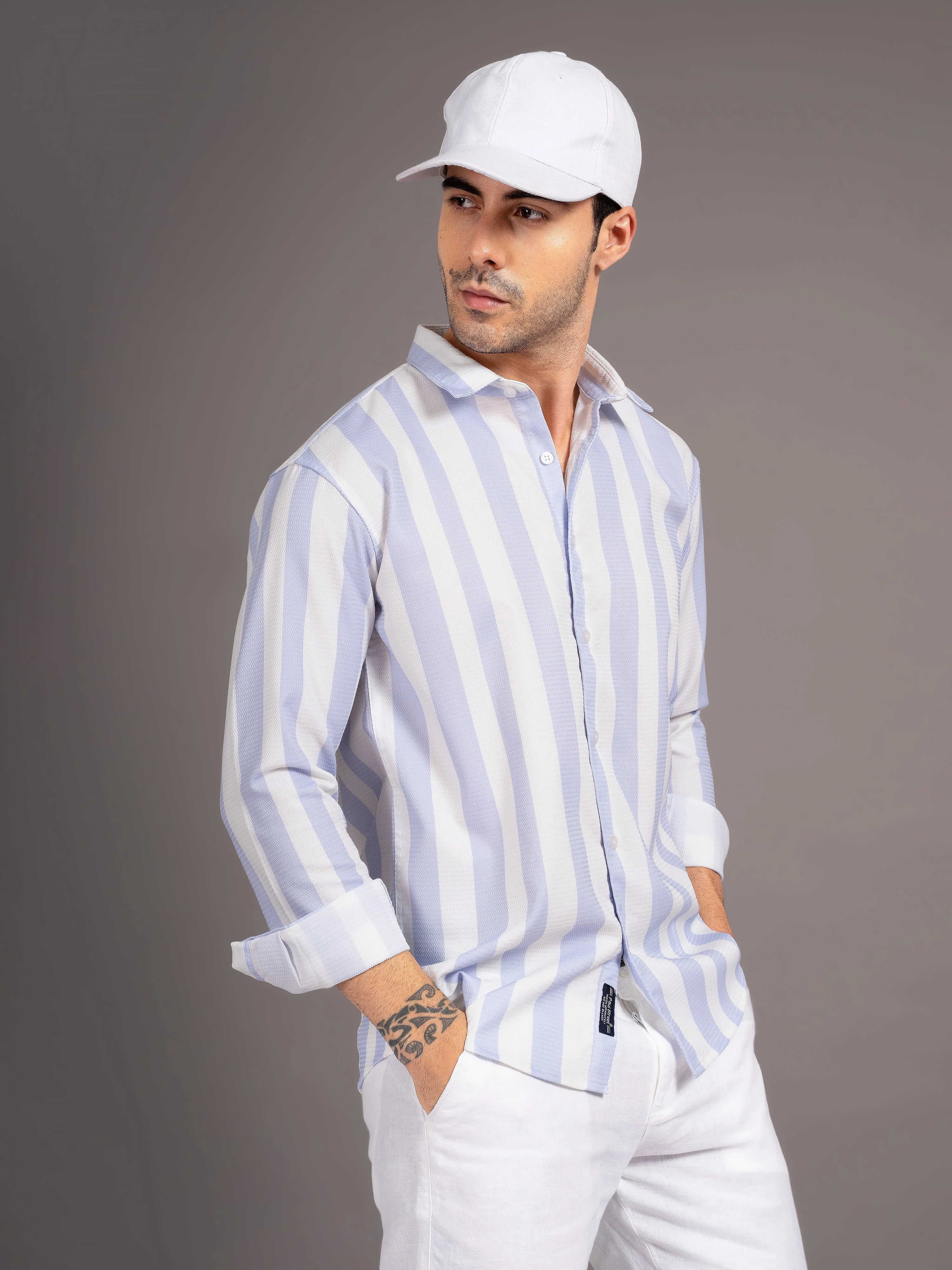 Men Fleck Blue Striped Shirt - Image 3