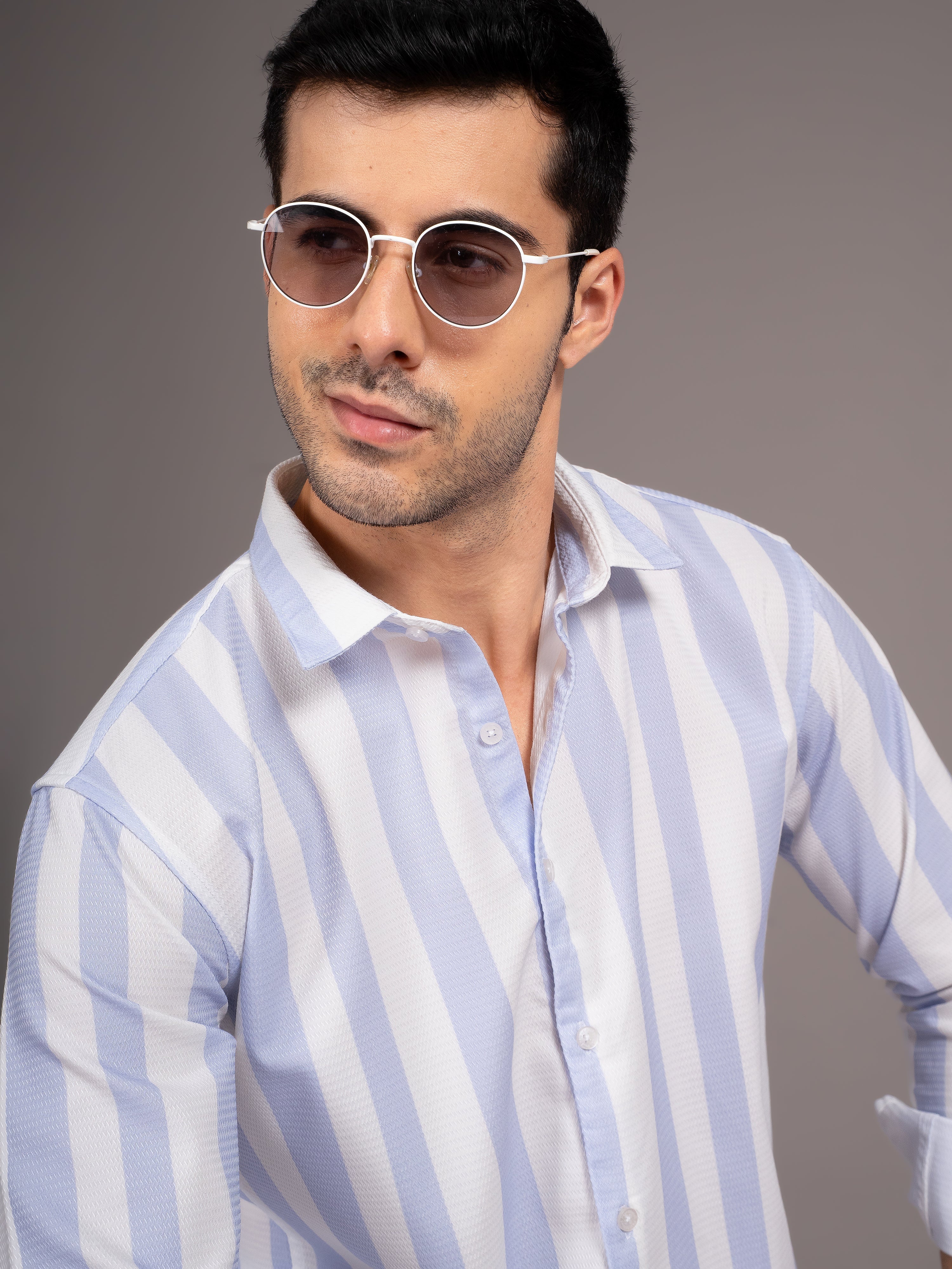 Men Fleck Blue Striped Shirt - Image 4