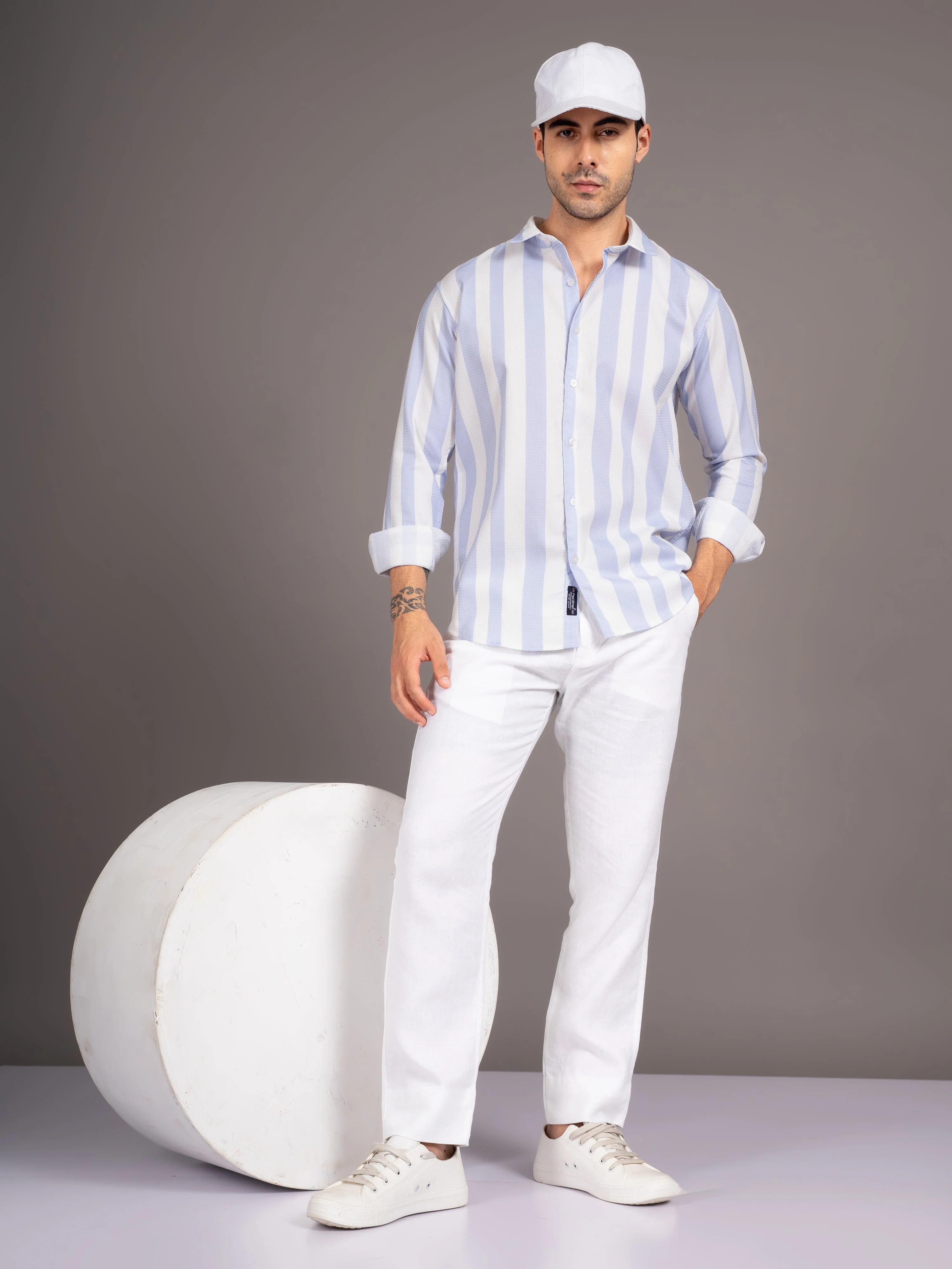 Men Fleck Blue Striped Shirt - Image 5