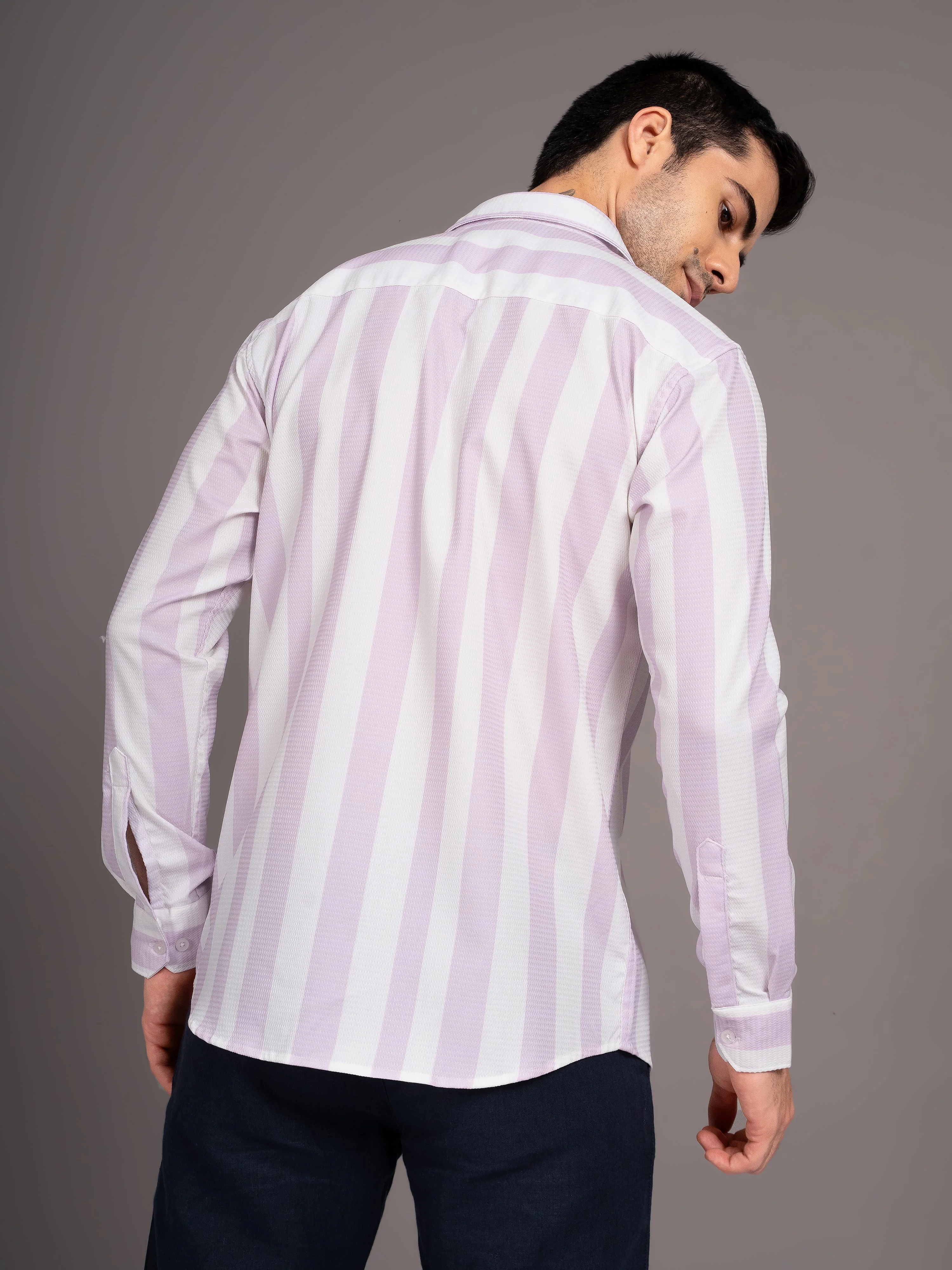 Men Fleck Pink Striped Shirt - Image 3