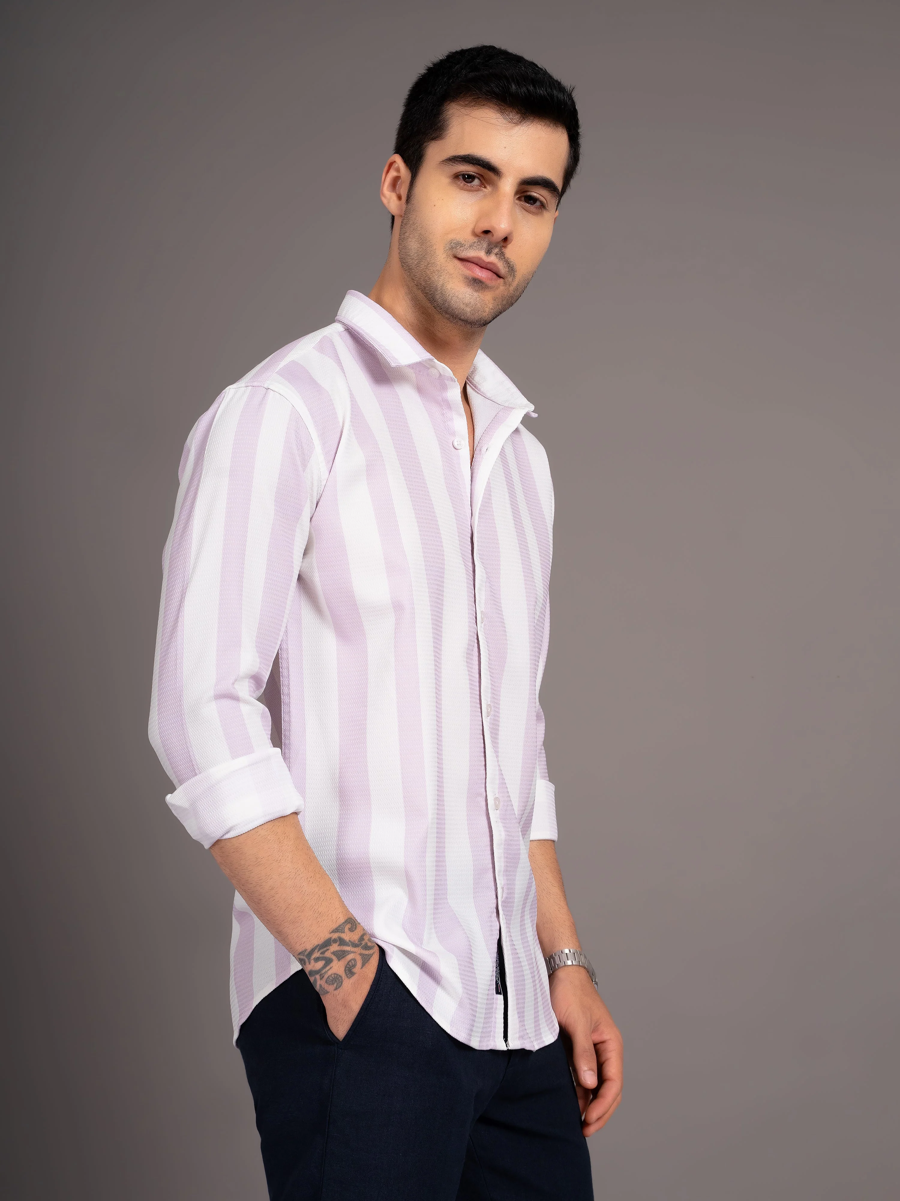 Men Fleck Pink Striped Shirt - Image 4