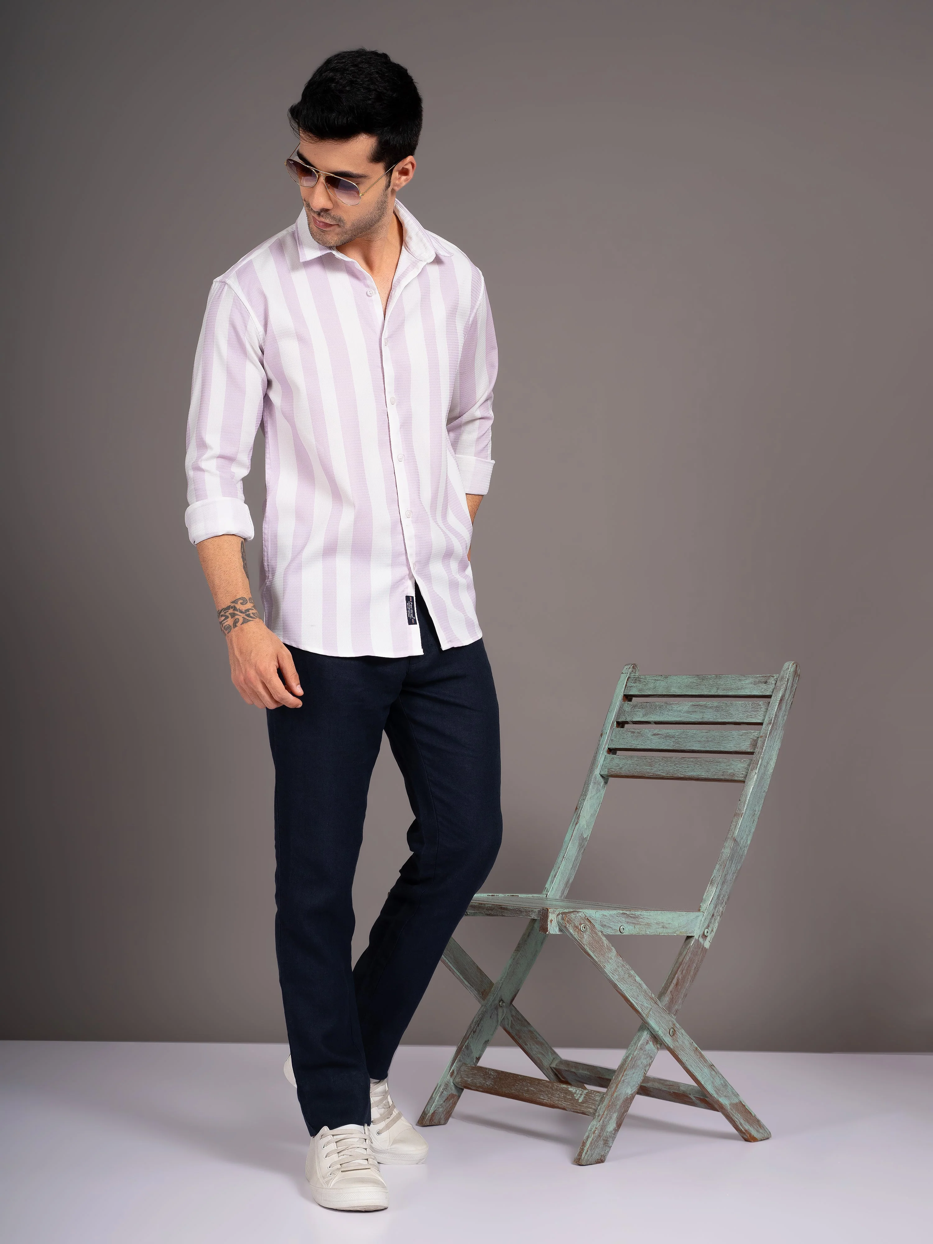 Men Fleck Pink Striped Shirt - Image 5
