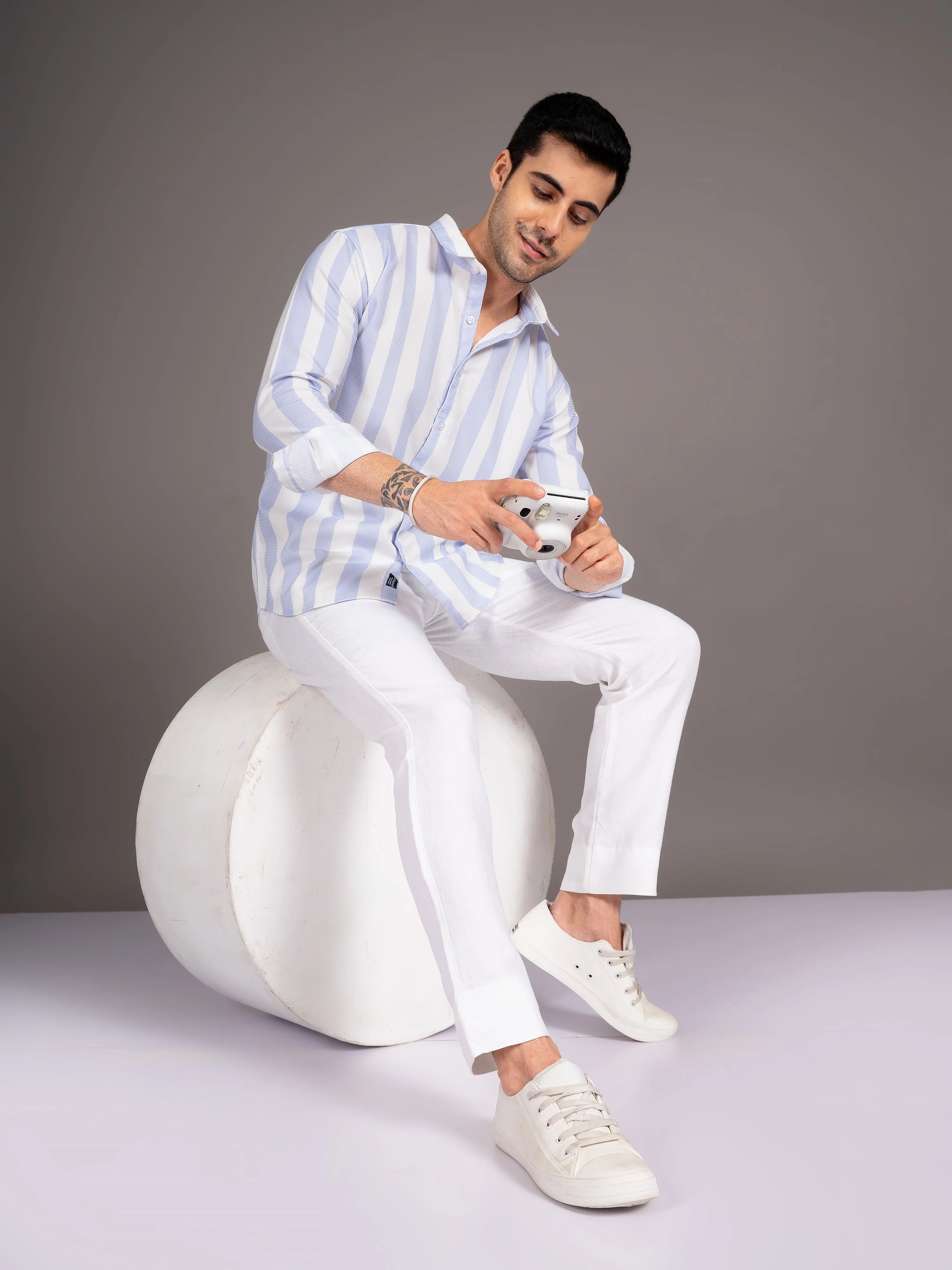 Men Fleck Pink Striped Shirt - Image 6
