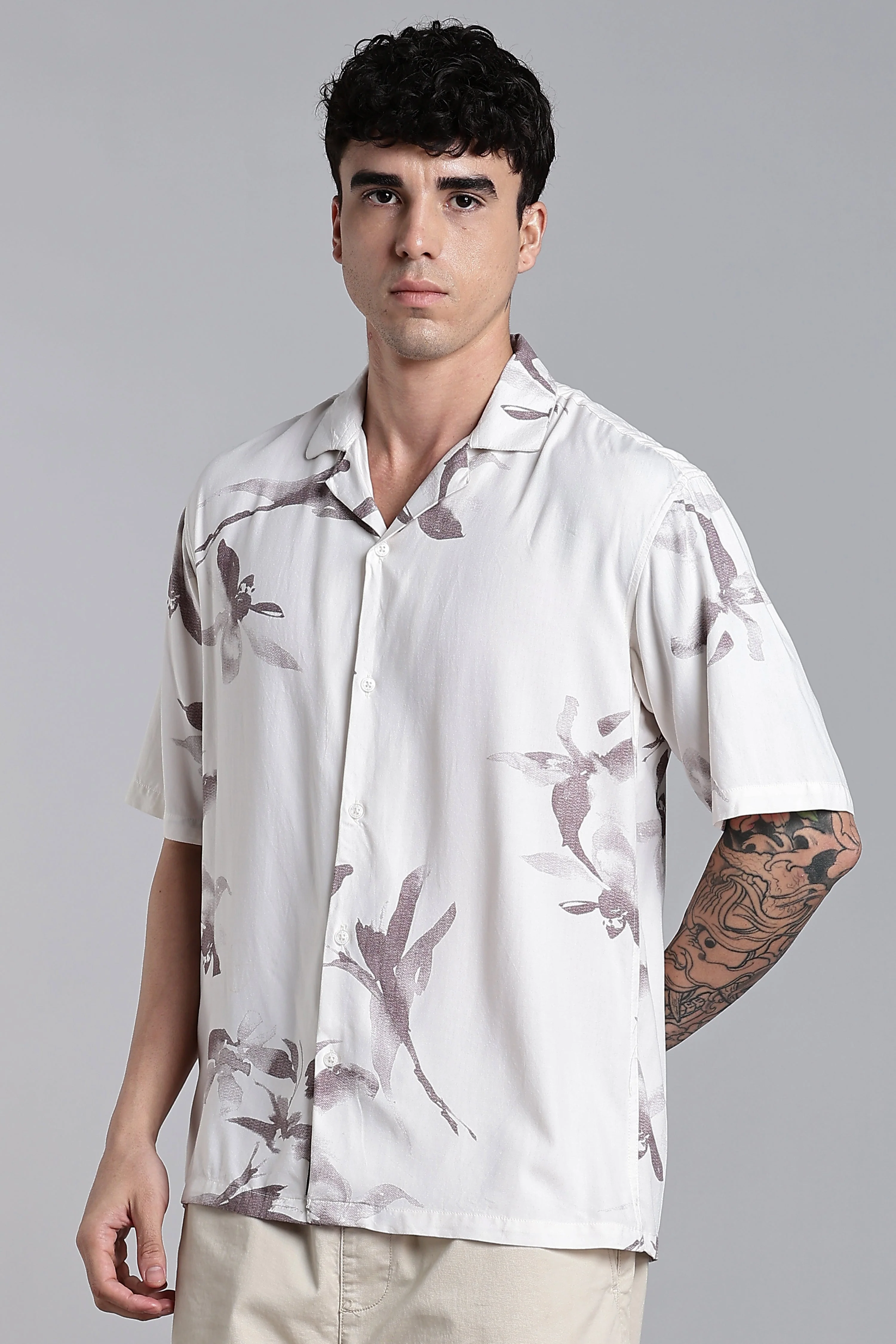 Men Florado Beige Floral Shirt - Image 5
