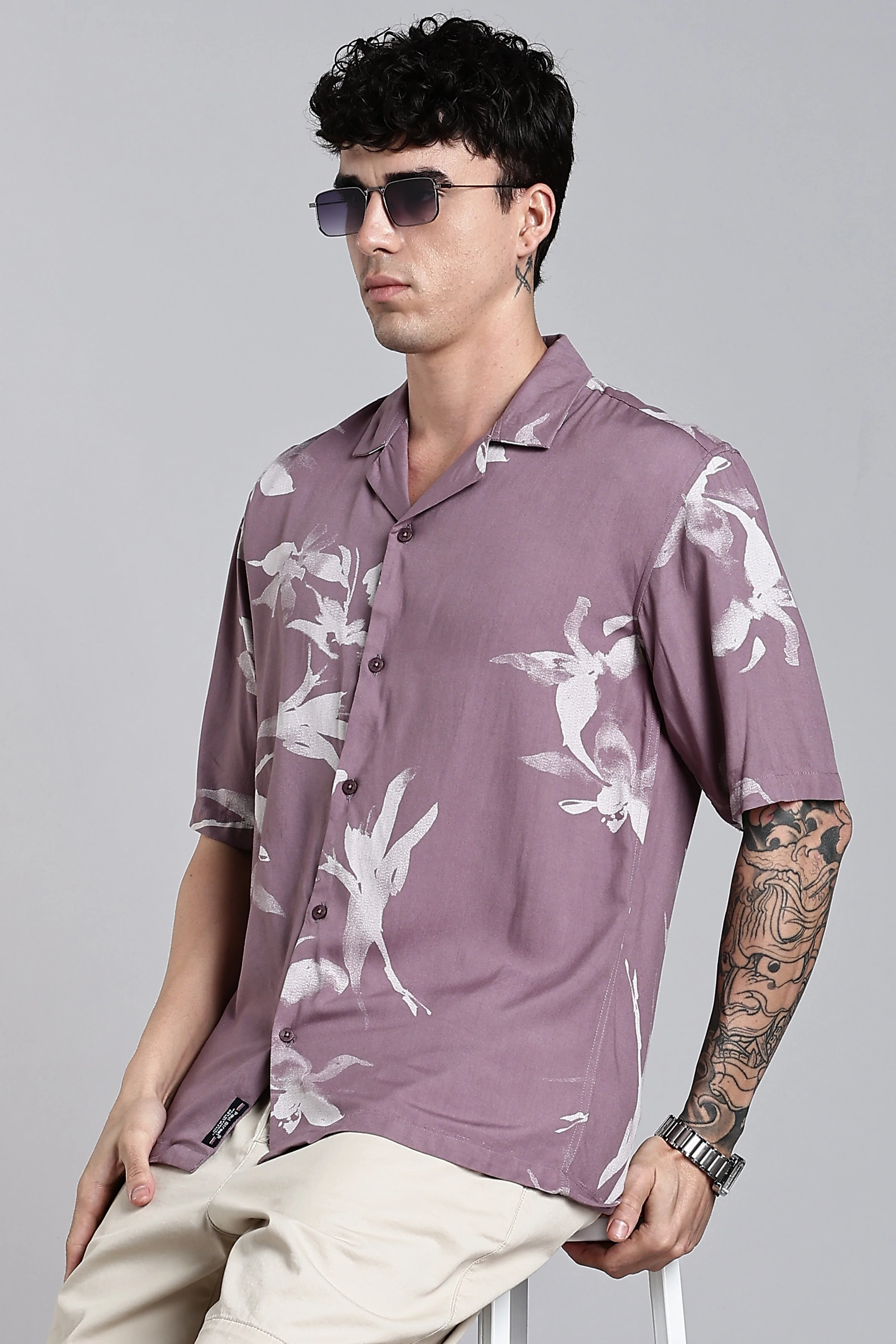 Men Florado Mauve Floral Shirt - Image 3