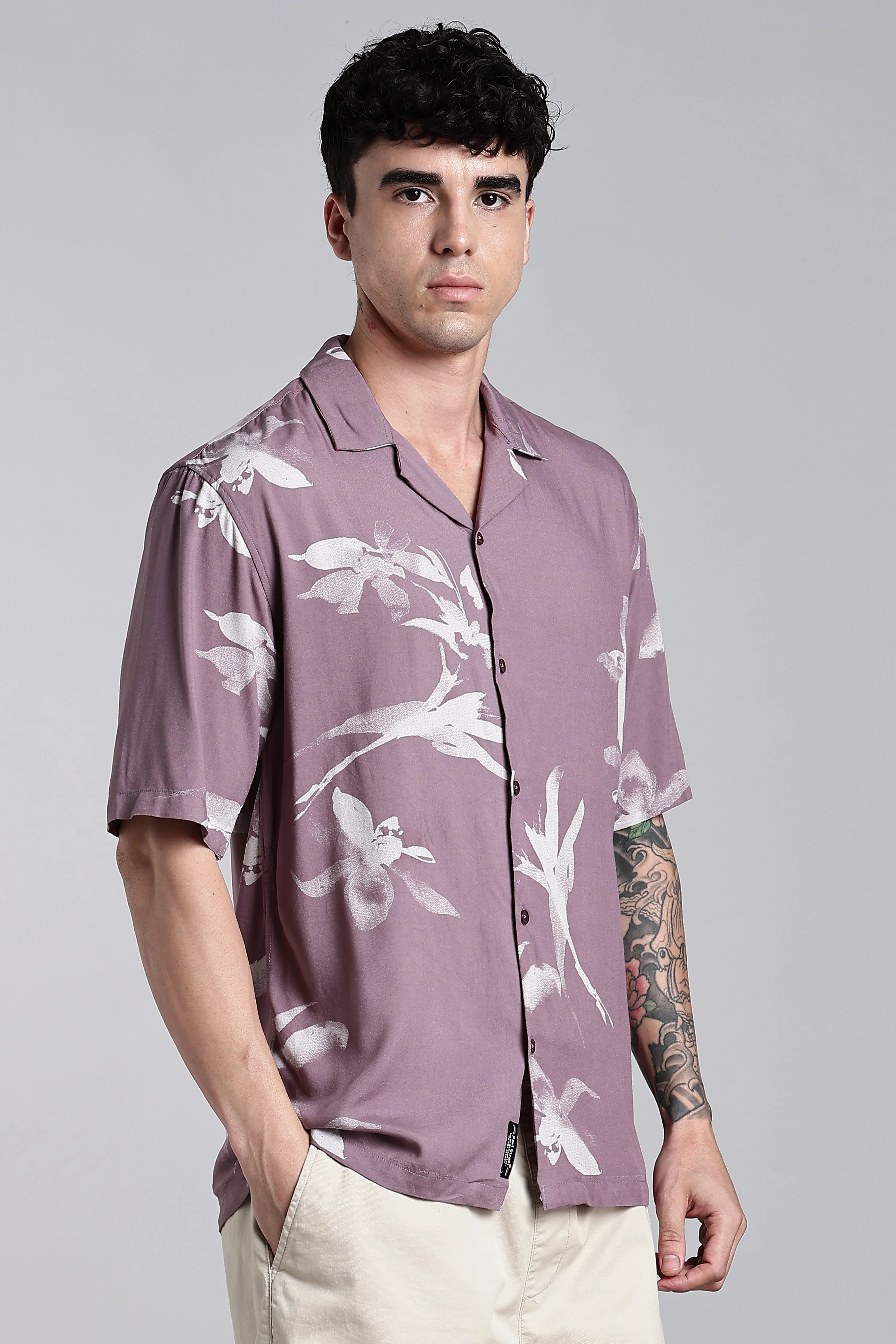 Men Florado Mauve Floral Shirt - Image 5