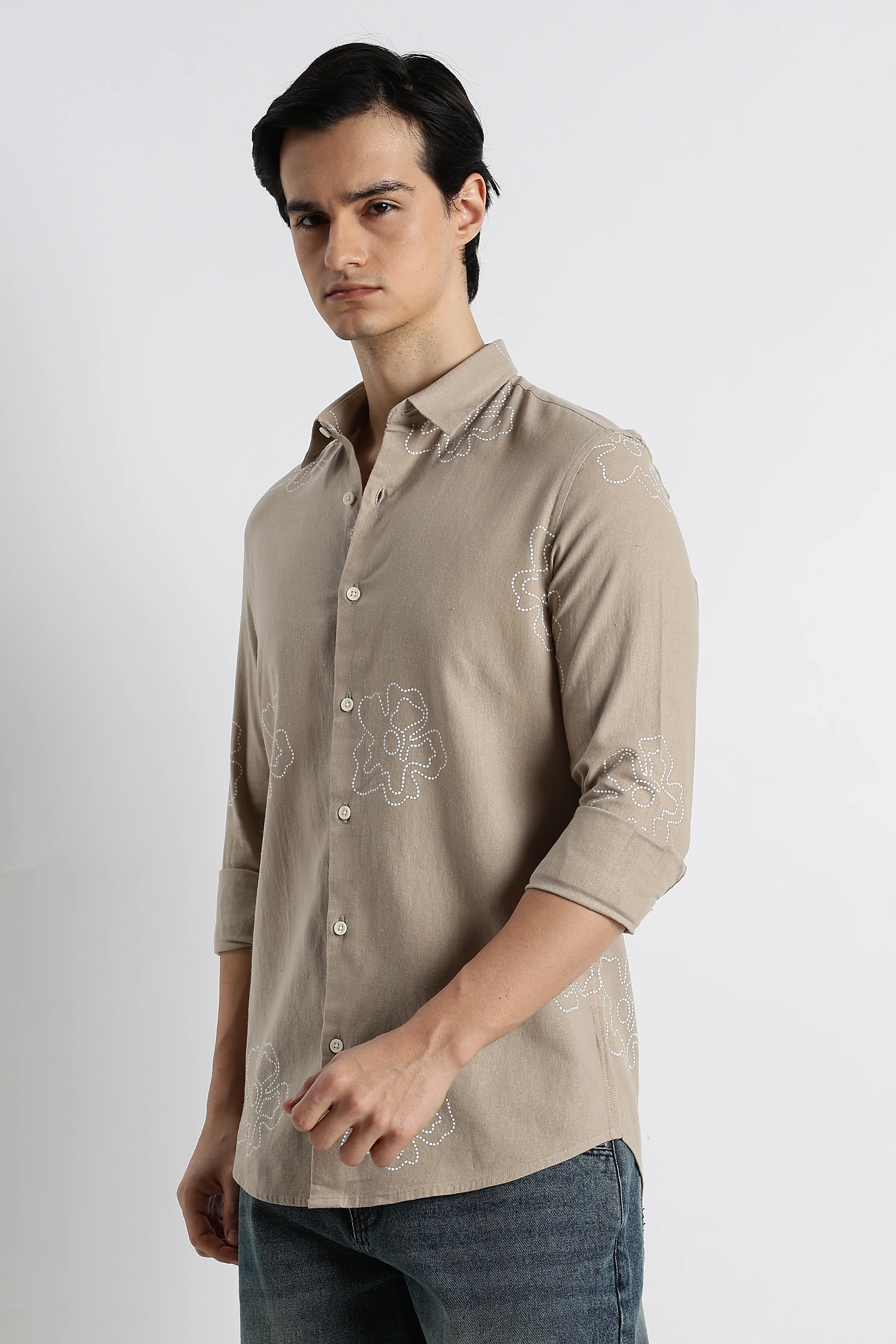 Men Floral Dot-Print Cotton Shirt - Image 11