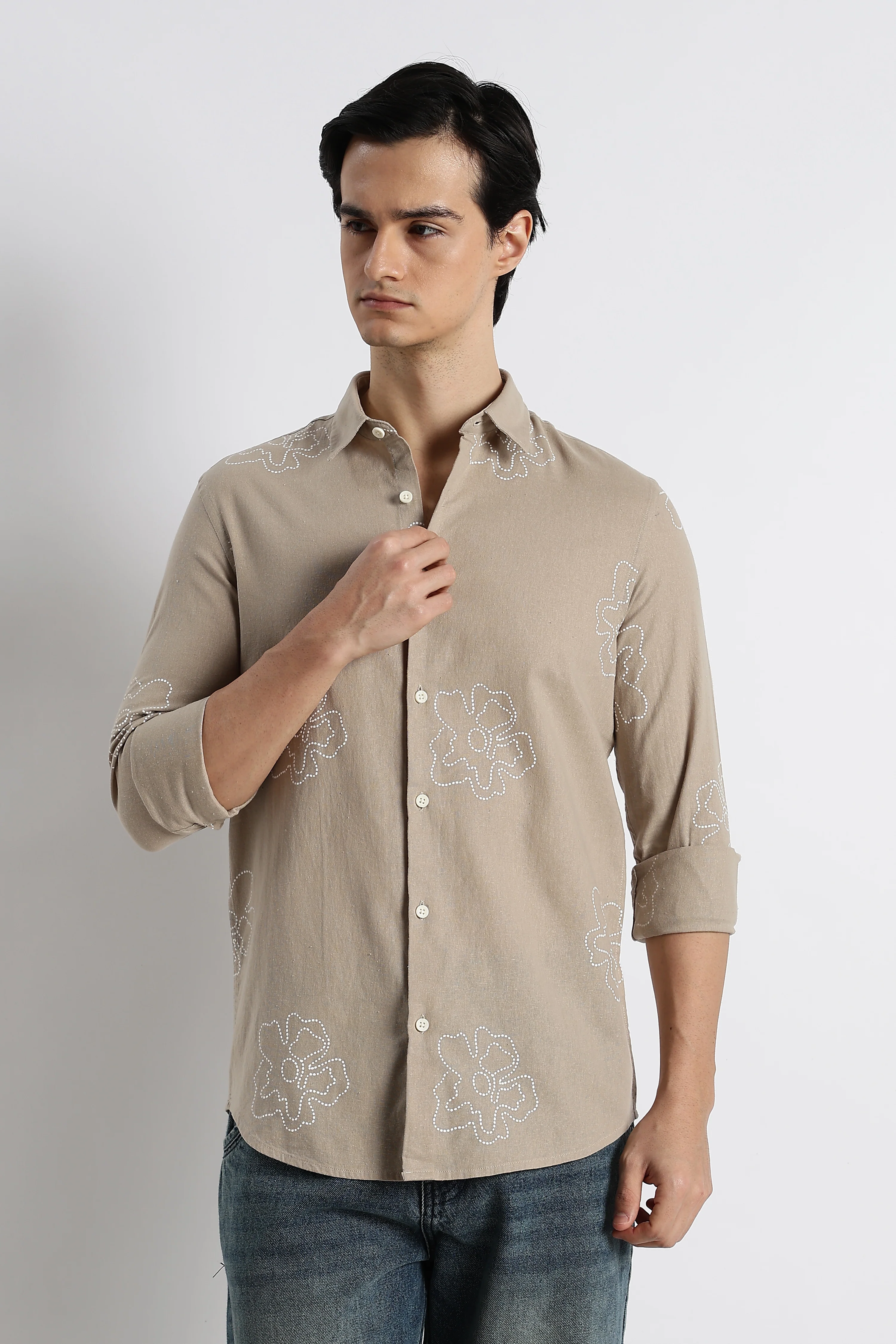 Men Floral Dot-Print Cotton Shirt - Image 4