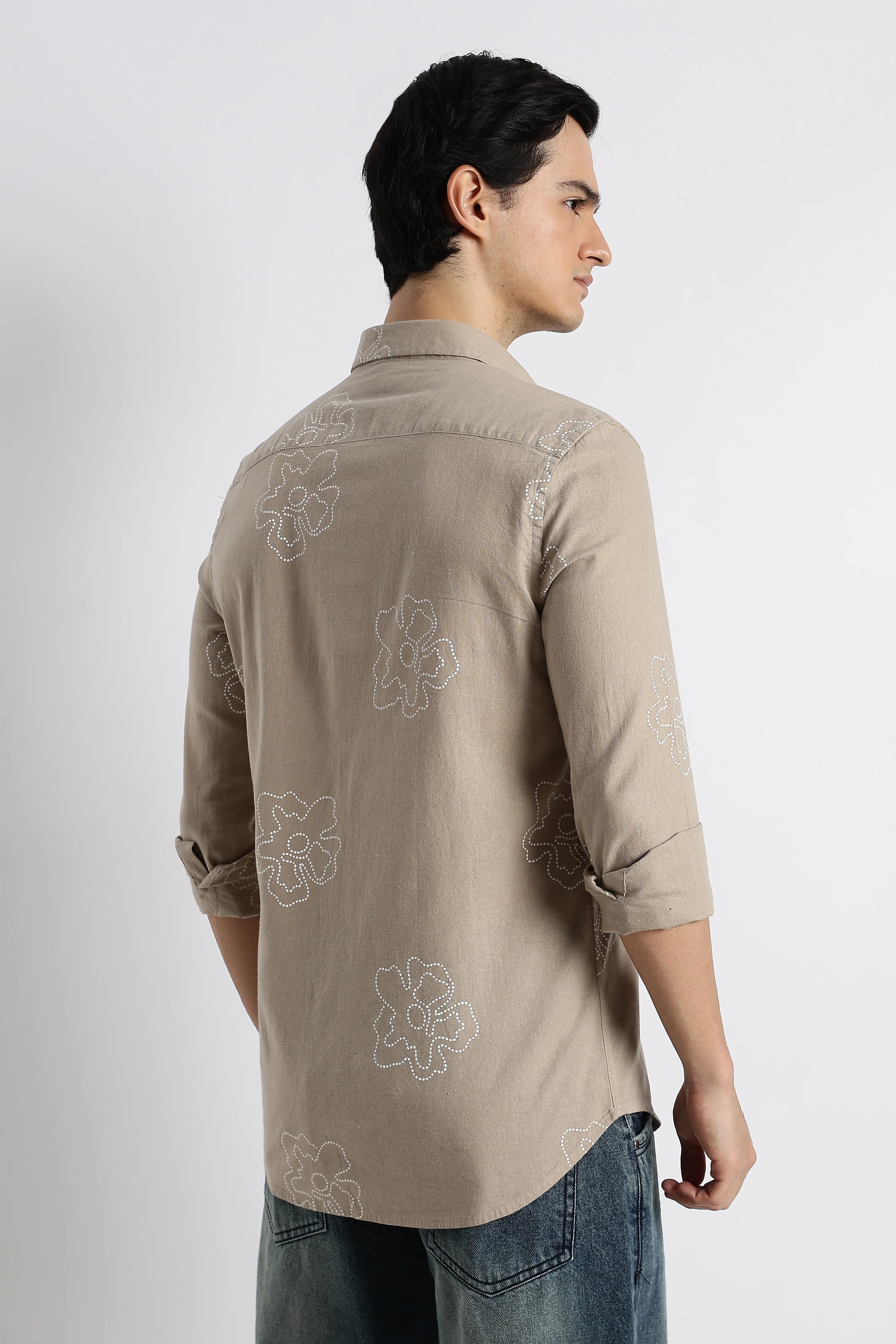 Men Floral Dot-Print Cotton Shirt - Image 5