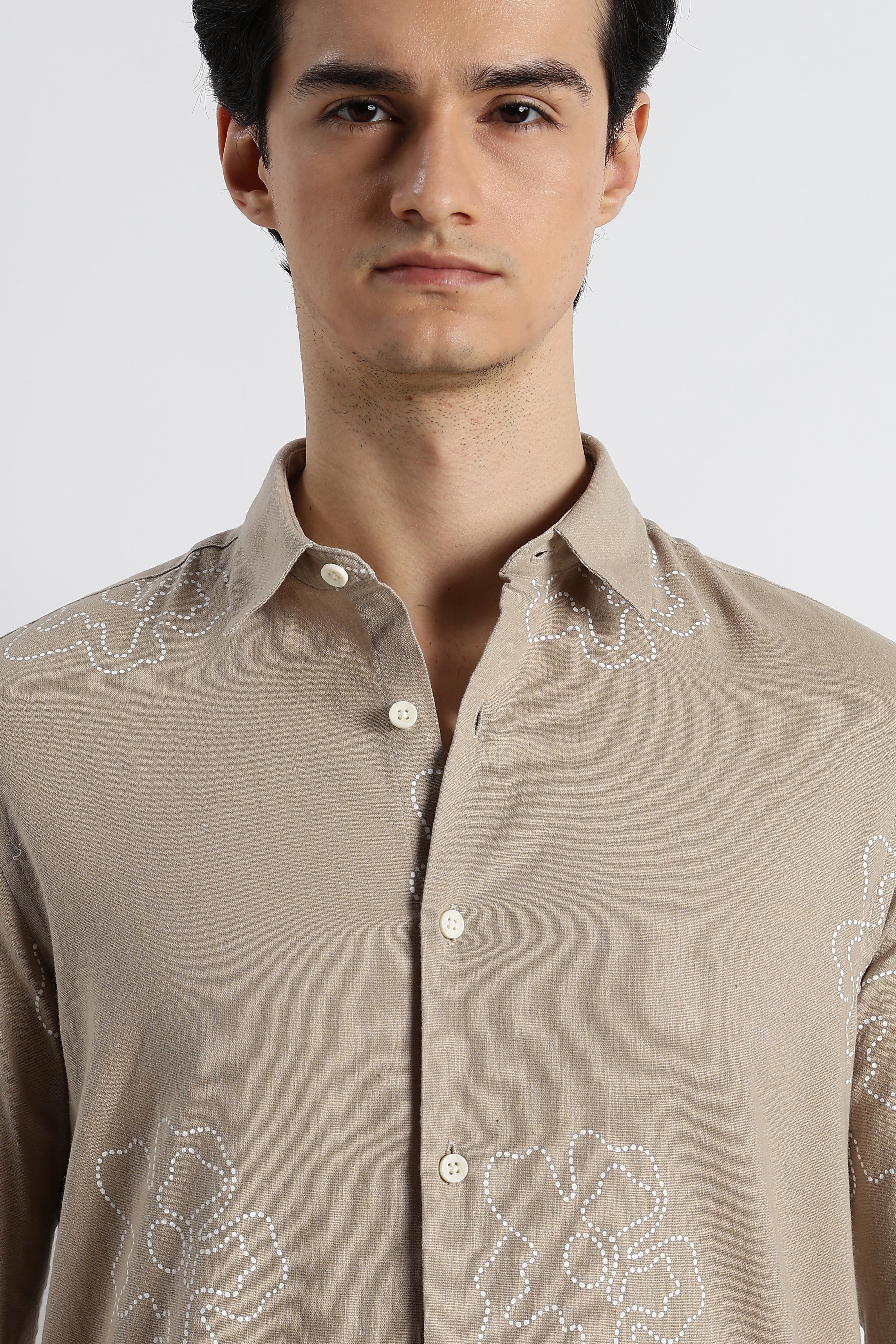 Men Floral Dot-Print Cotton Shirt - Image 6