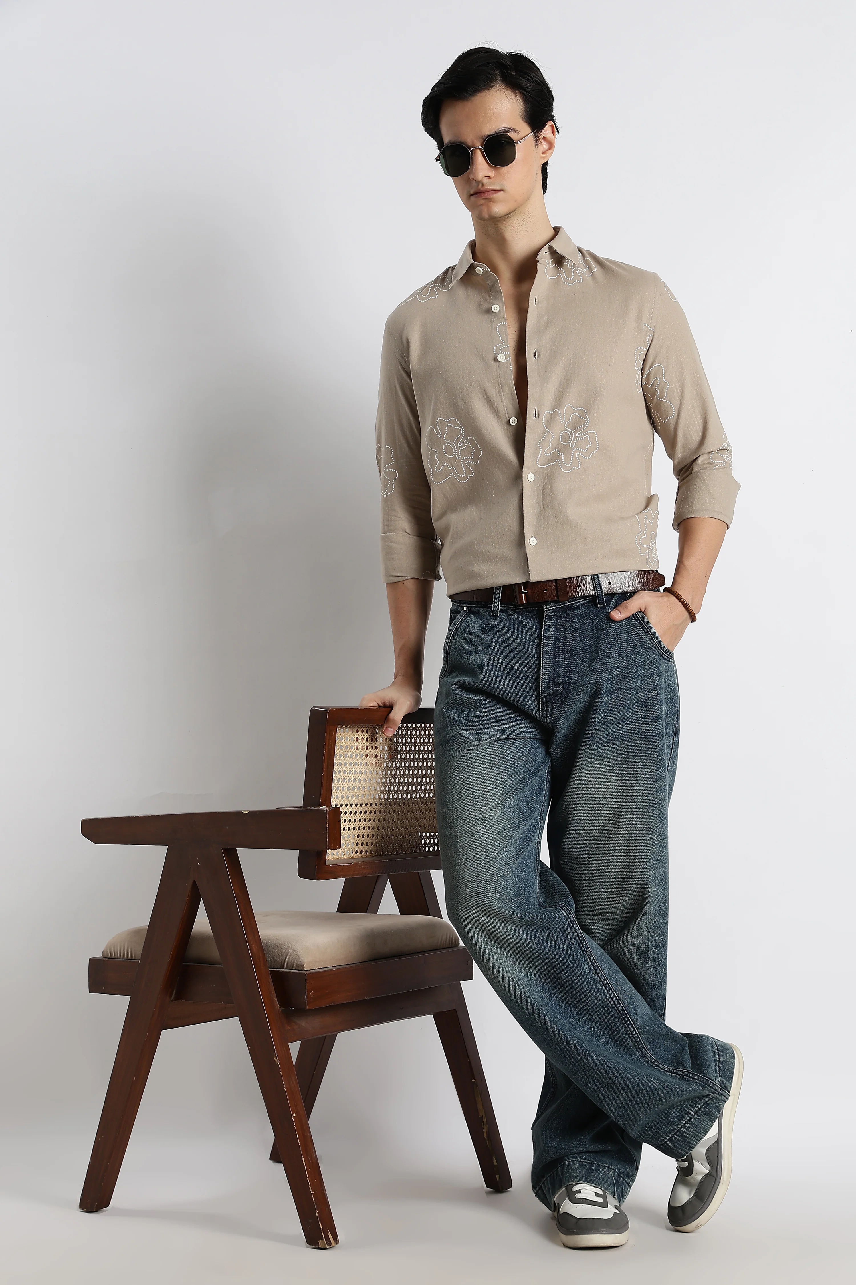 Men Floral Dot-Print Cotton Shirt - Image 7