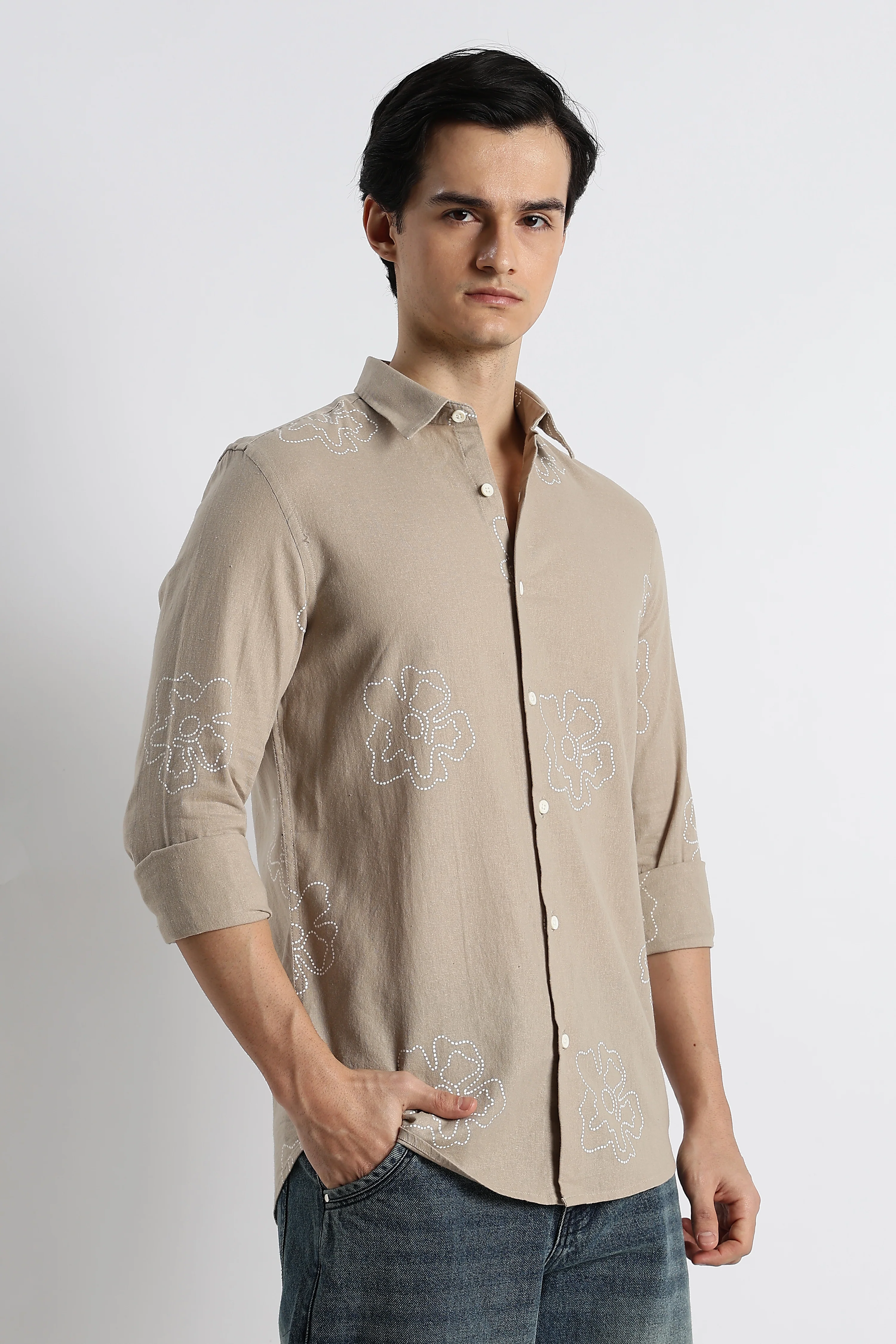 Men Floral Dot-Print Cotton Shirt - Image 8