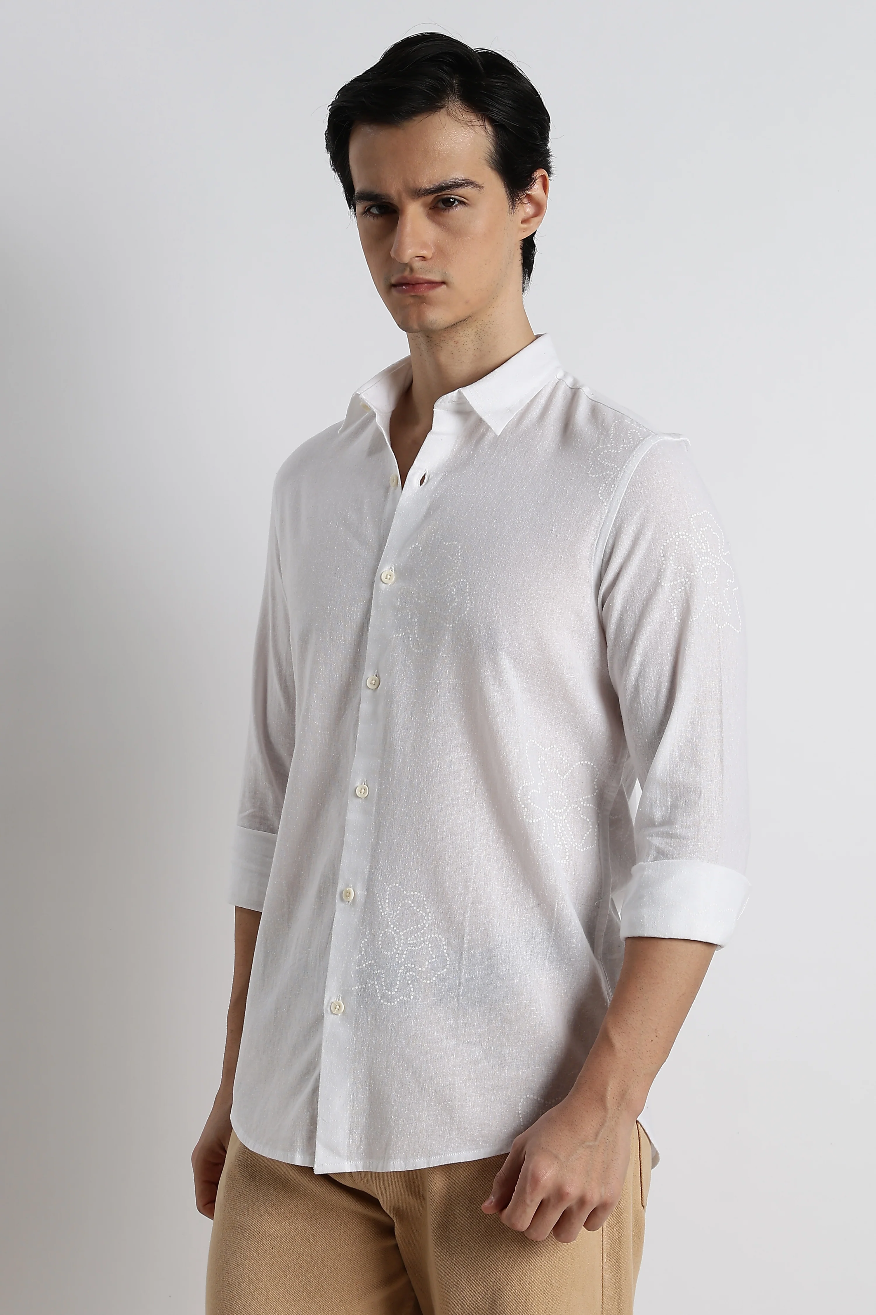 Men Floral Dot-Print Cotton Shirt - Image 10
