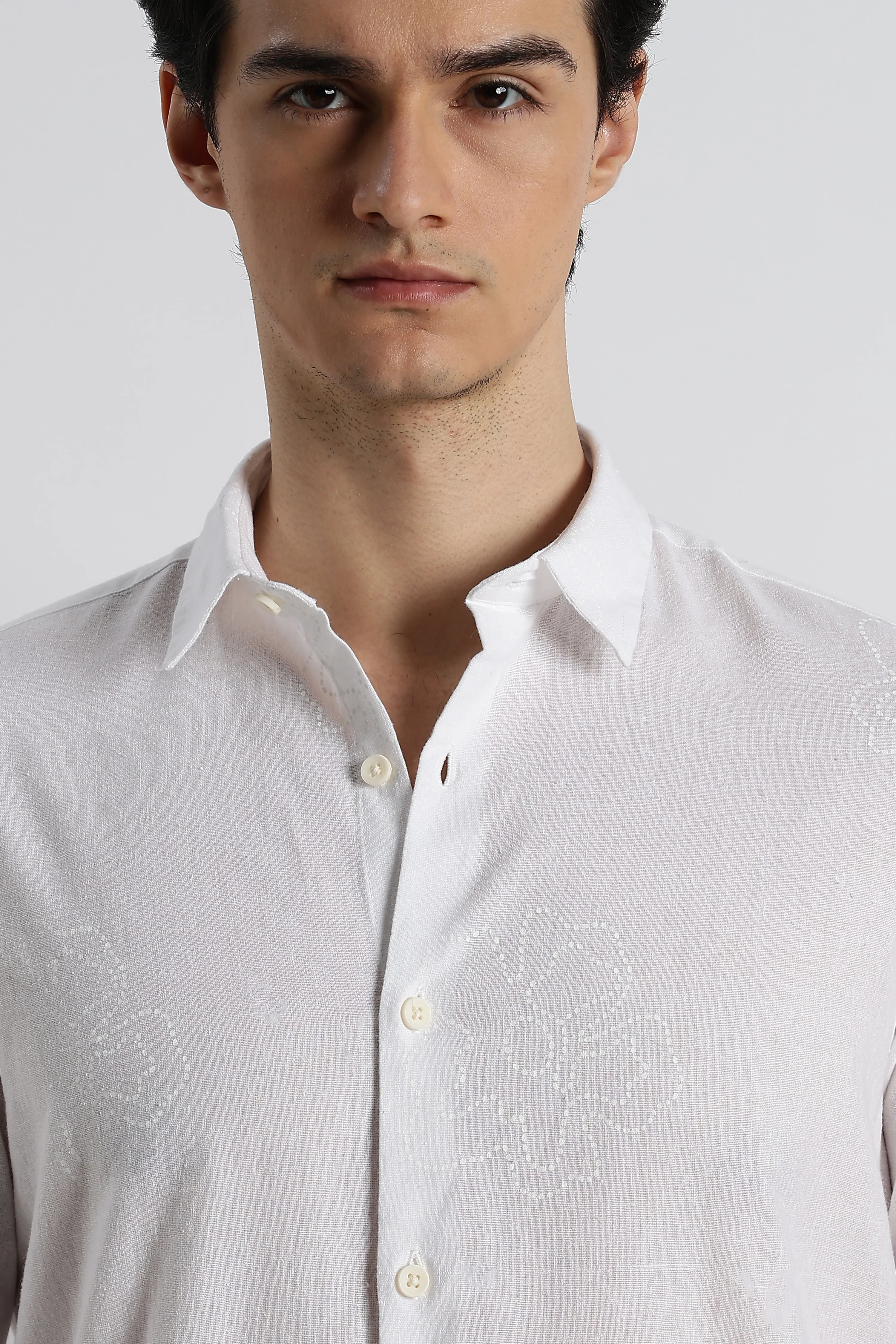 Men Floral Dot-Print Cotton Shirt - Image 2