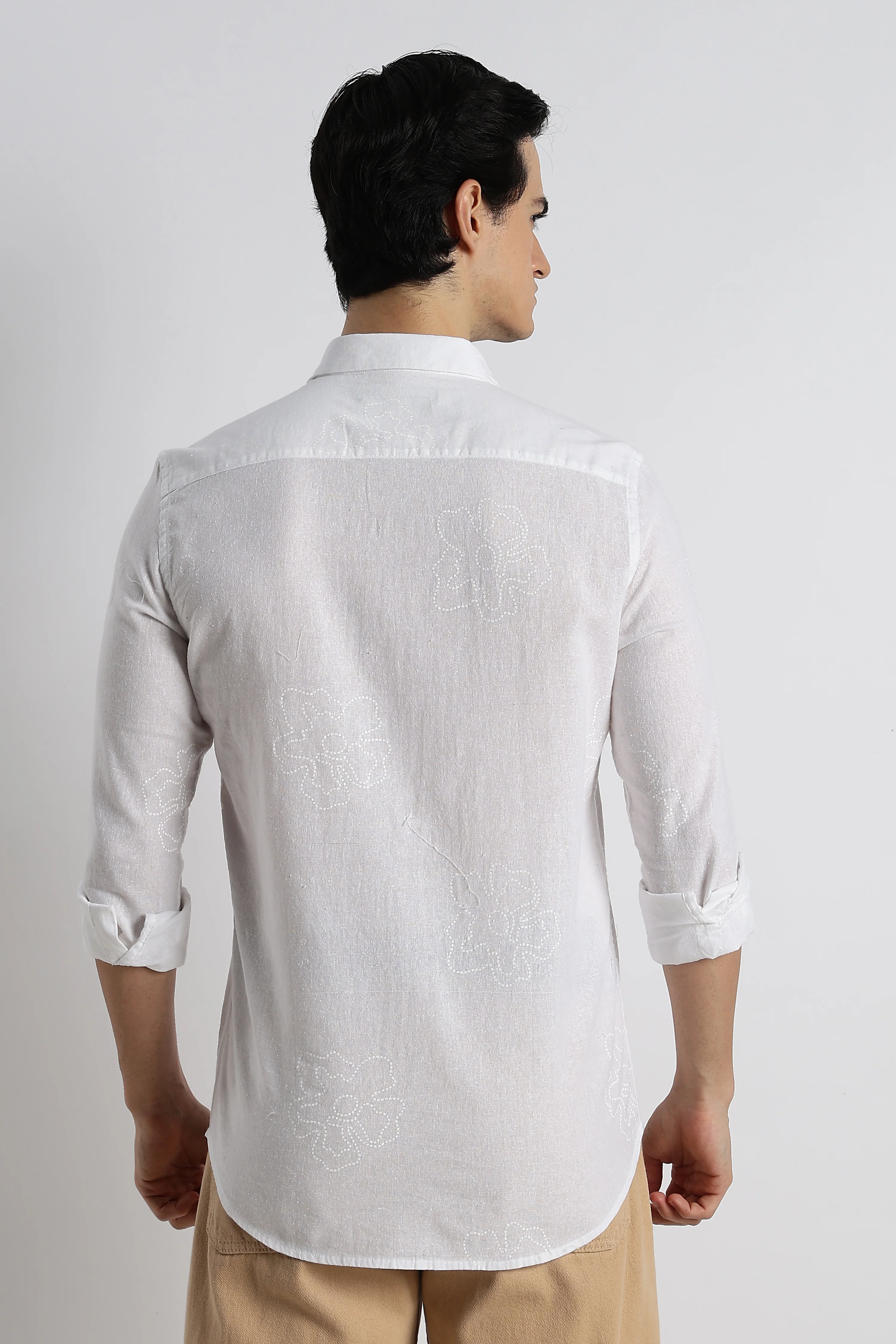 Men Floral Dot-Print Cotton Shirt - Image 6