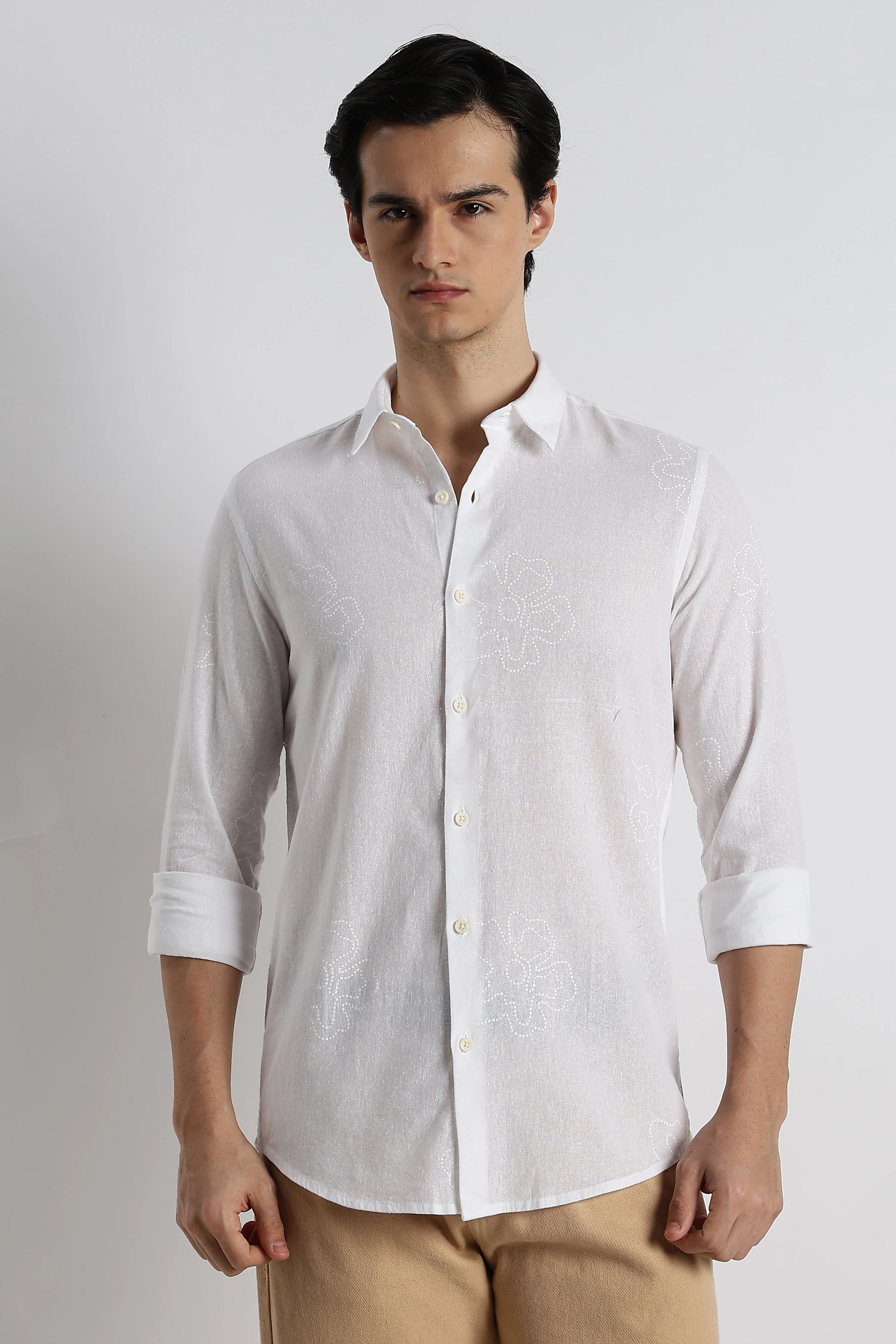Men Floral Dot-Print Cotton Shirt - Image 7