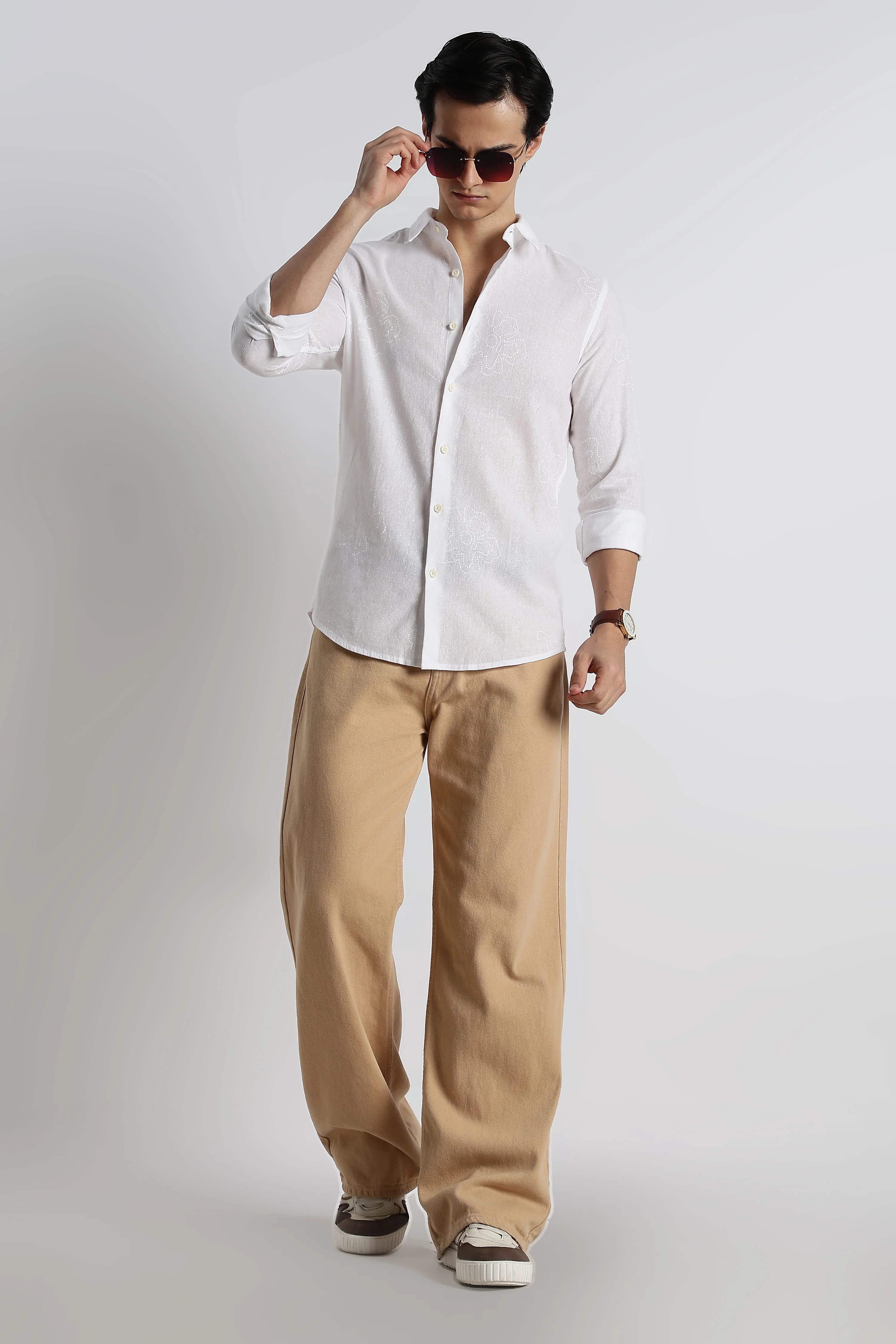 Men Floral Dot-Print Cotton Shirt - Image 8