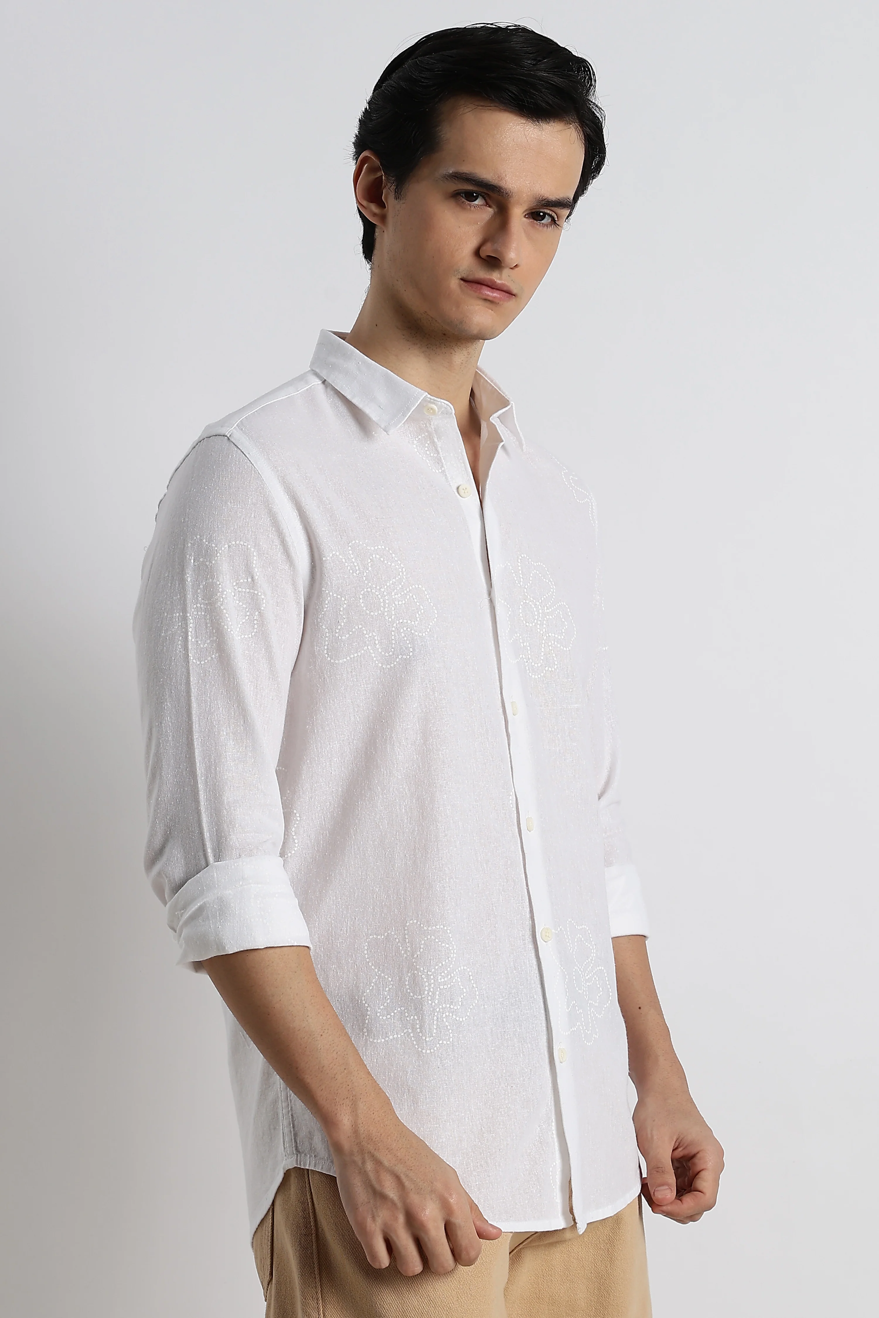Men Floral Dot-Print Cotton Shirt - Image 9