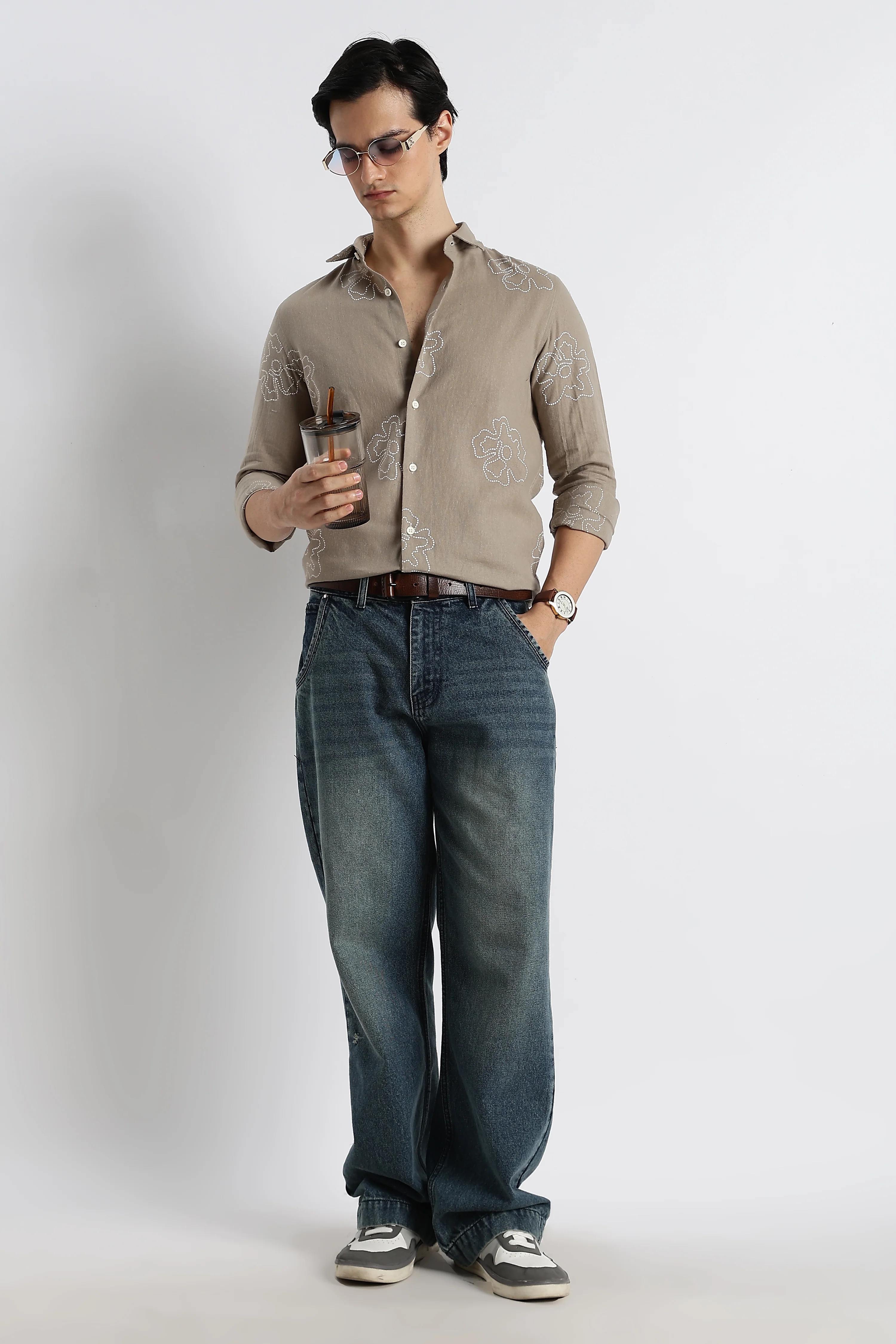 Men Floral Dot-Print Cotton Shirt - Image 11