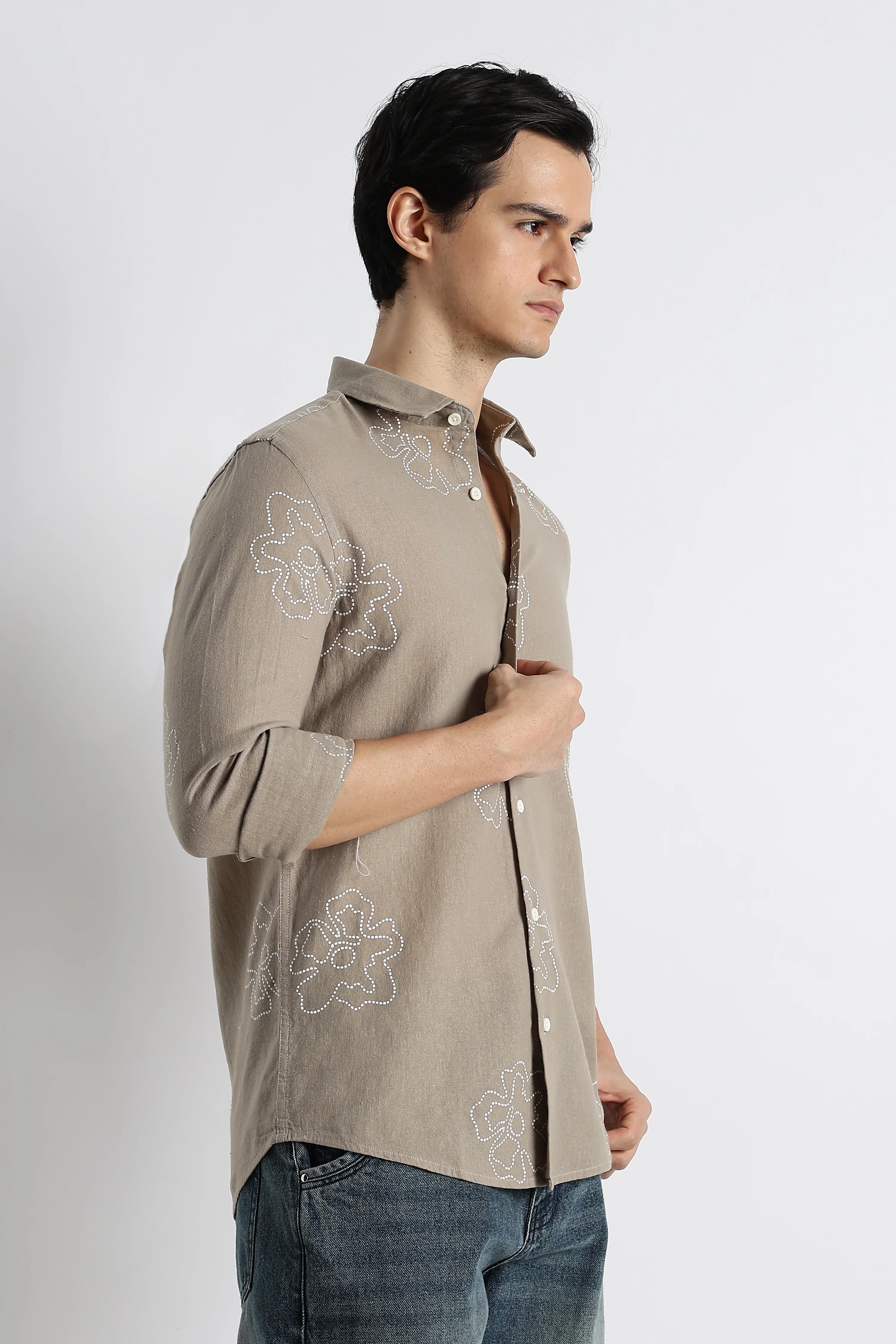 Men Floral Dot-Print Cotton Shirt - Image 12