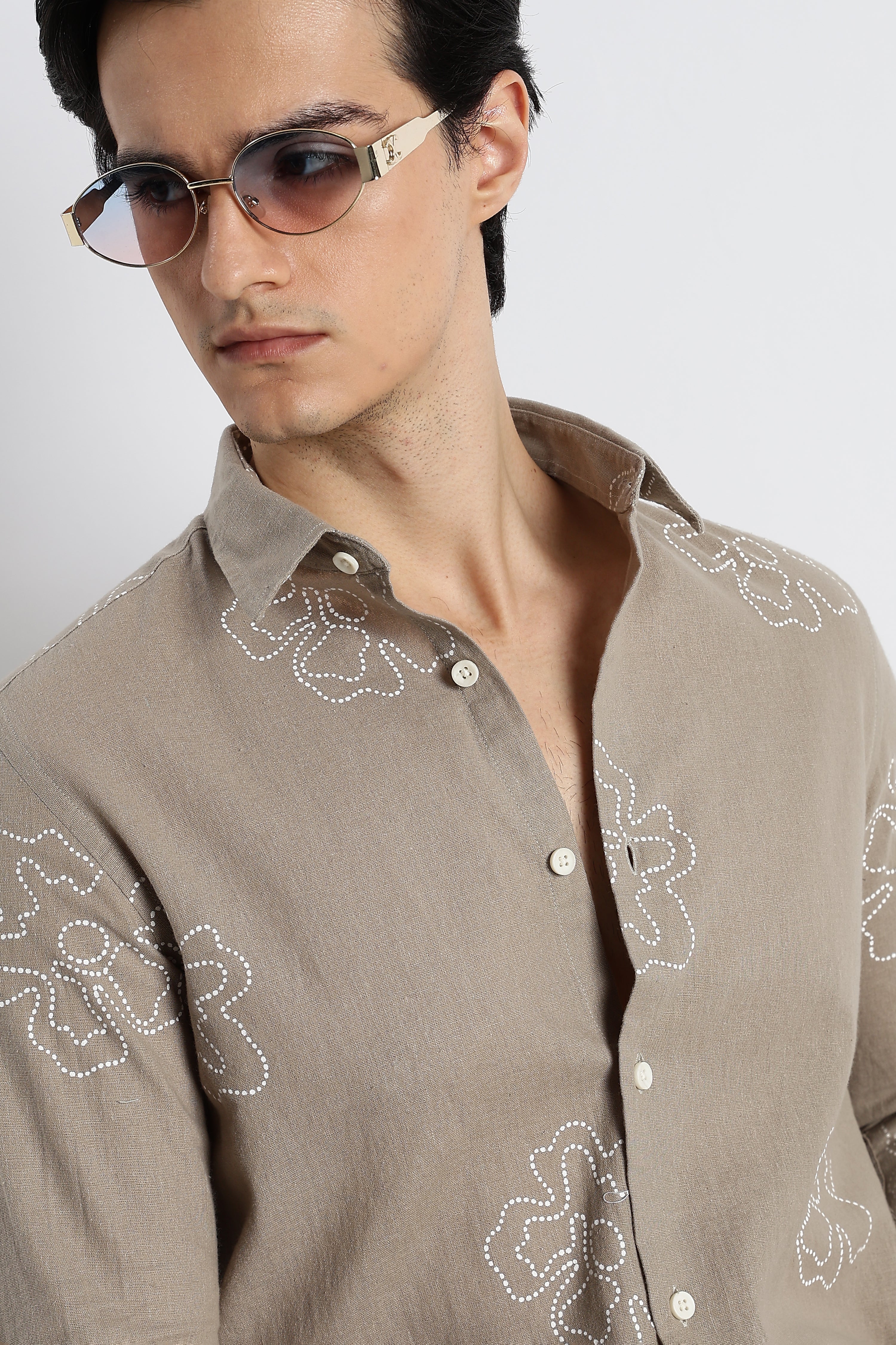 Men Floral Dot-Print Cotton Shirt - Image 3