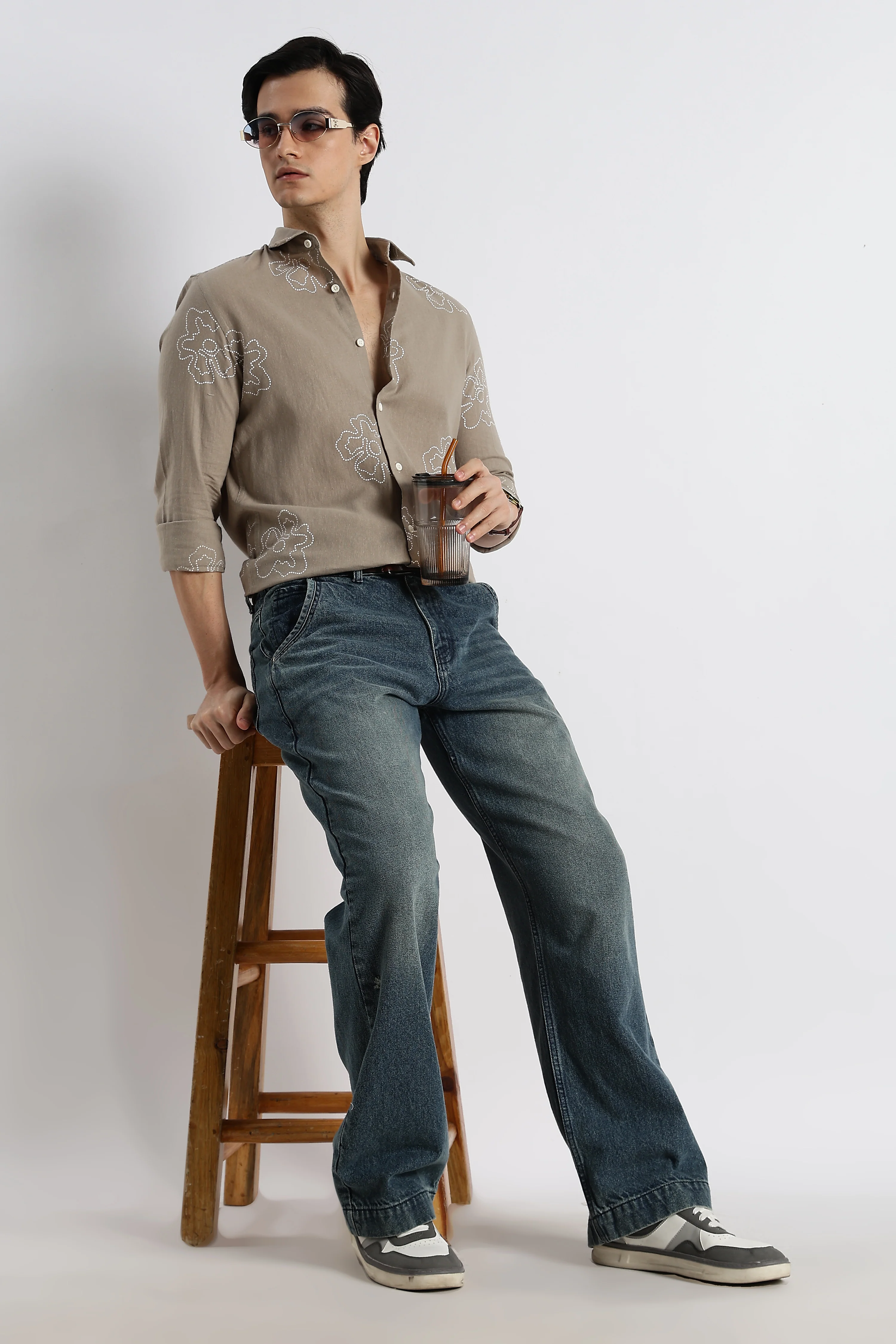 Men Floral Dot-Print Cotton Shirt - Image 4