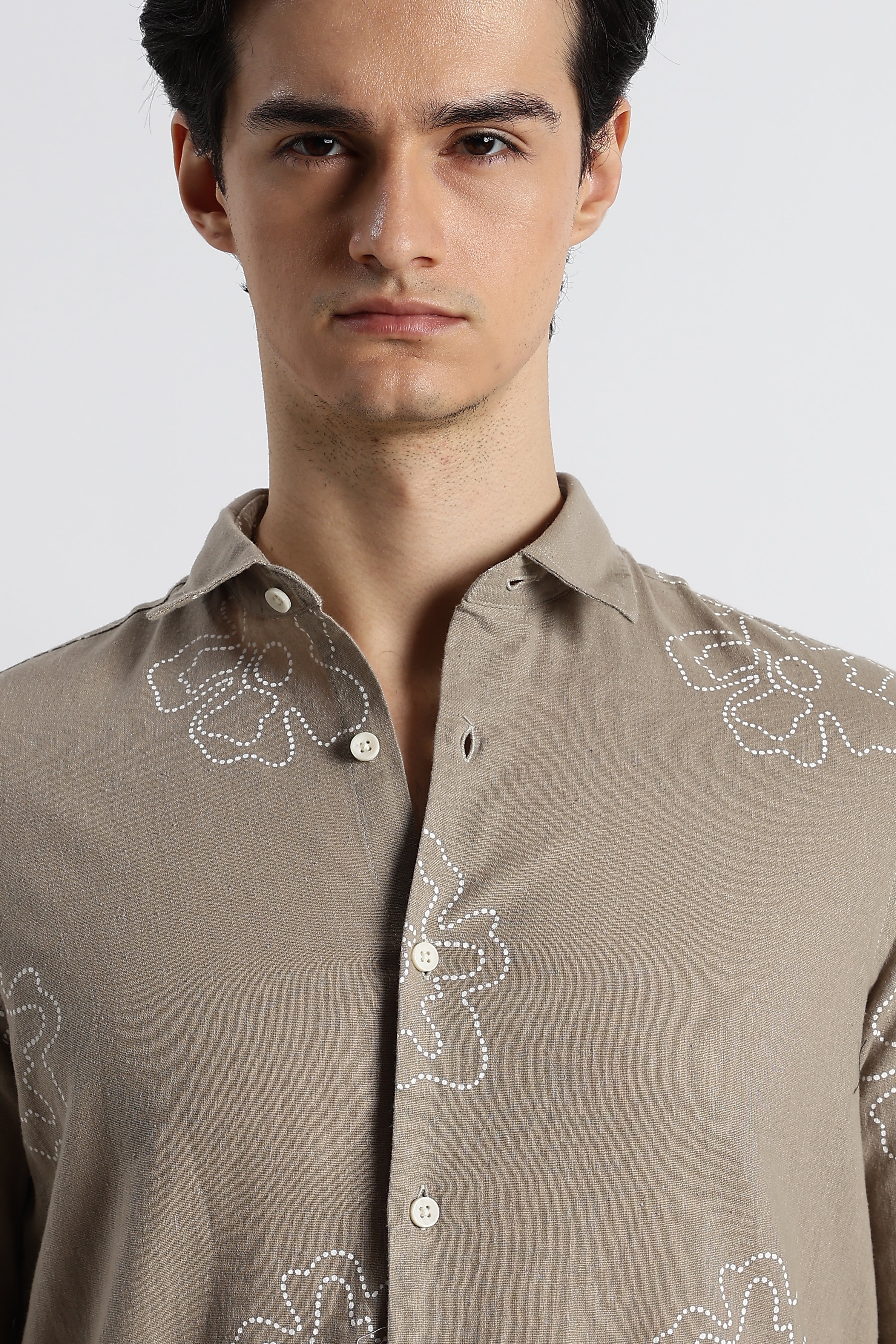 Men Floral Dot-Print Cotton Shirt - Image 5