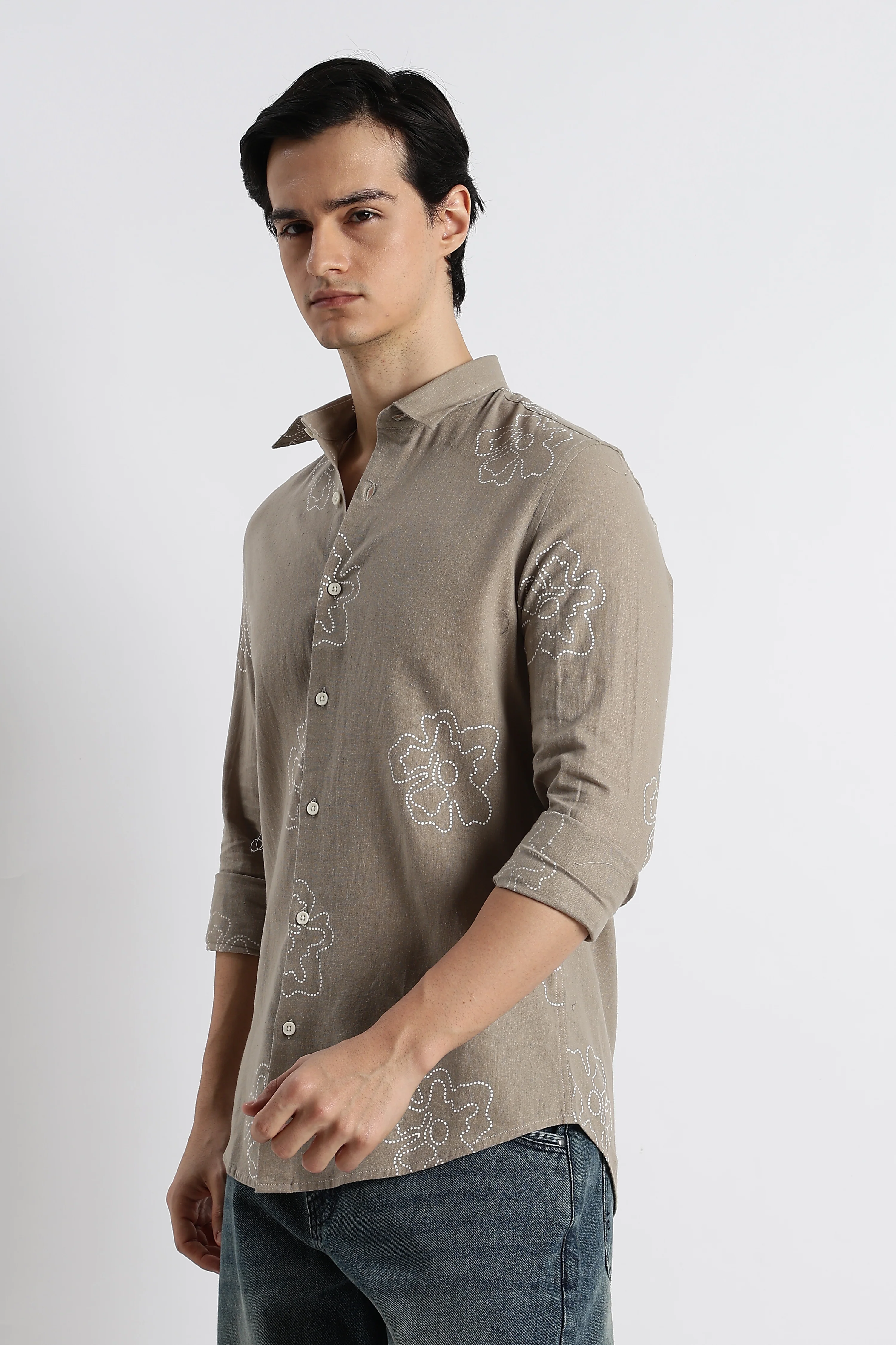 Men Floral Dot-Print Cotton Shirt - Image 7