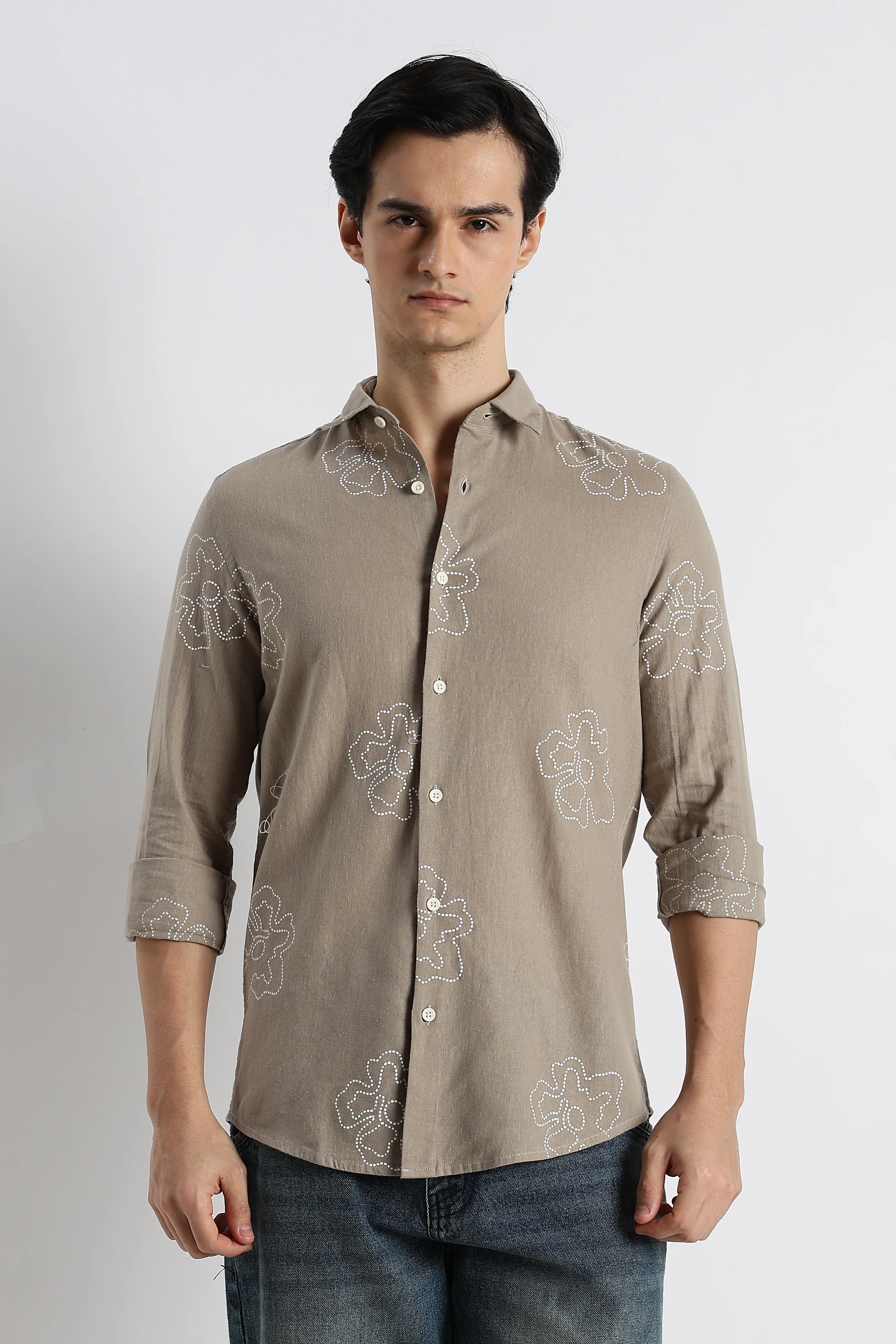Men Floral Dot-Print Cotton Shirt - Image 8