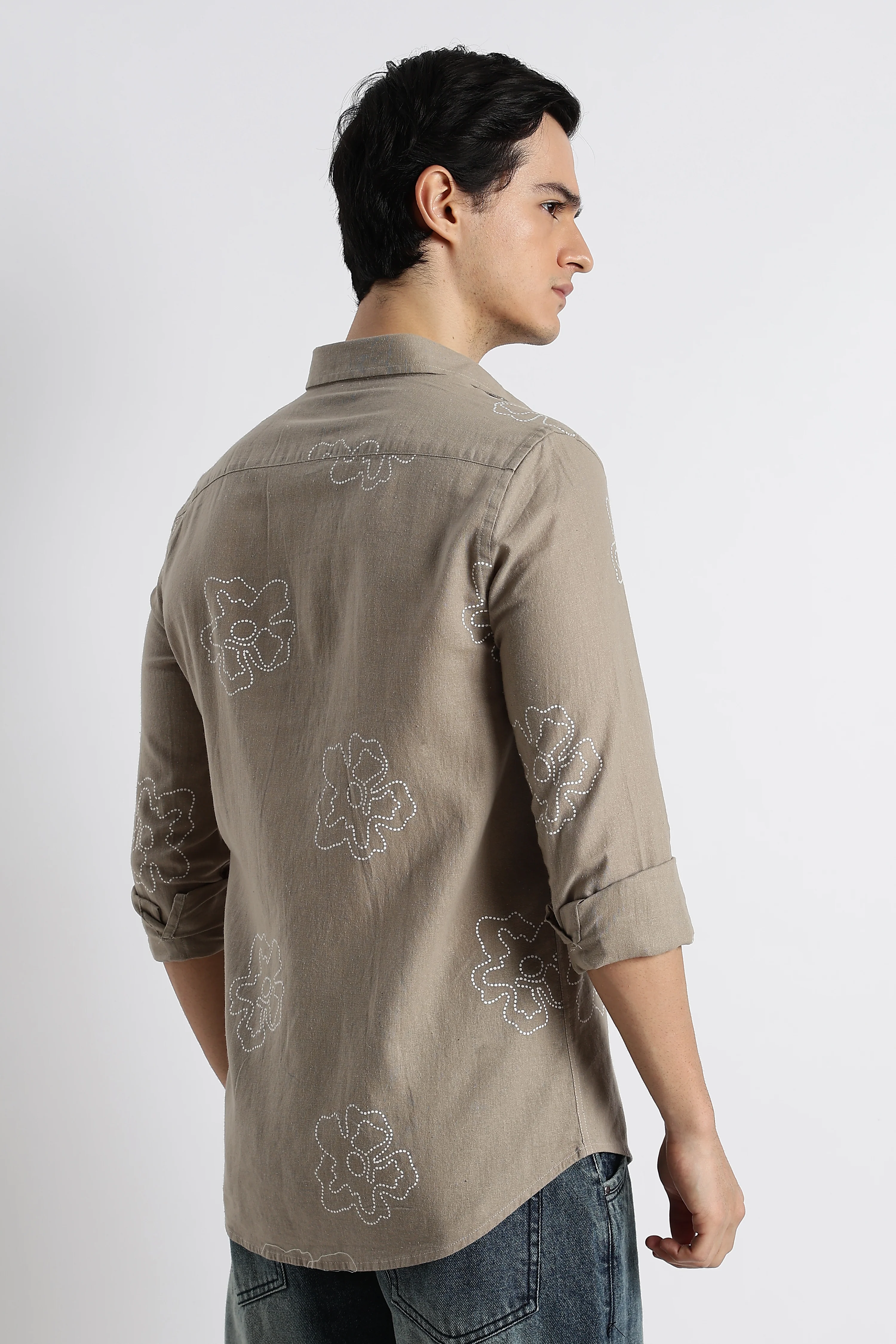 Men Floral Dot-Print Cotton Shirt - Image 9