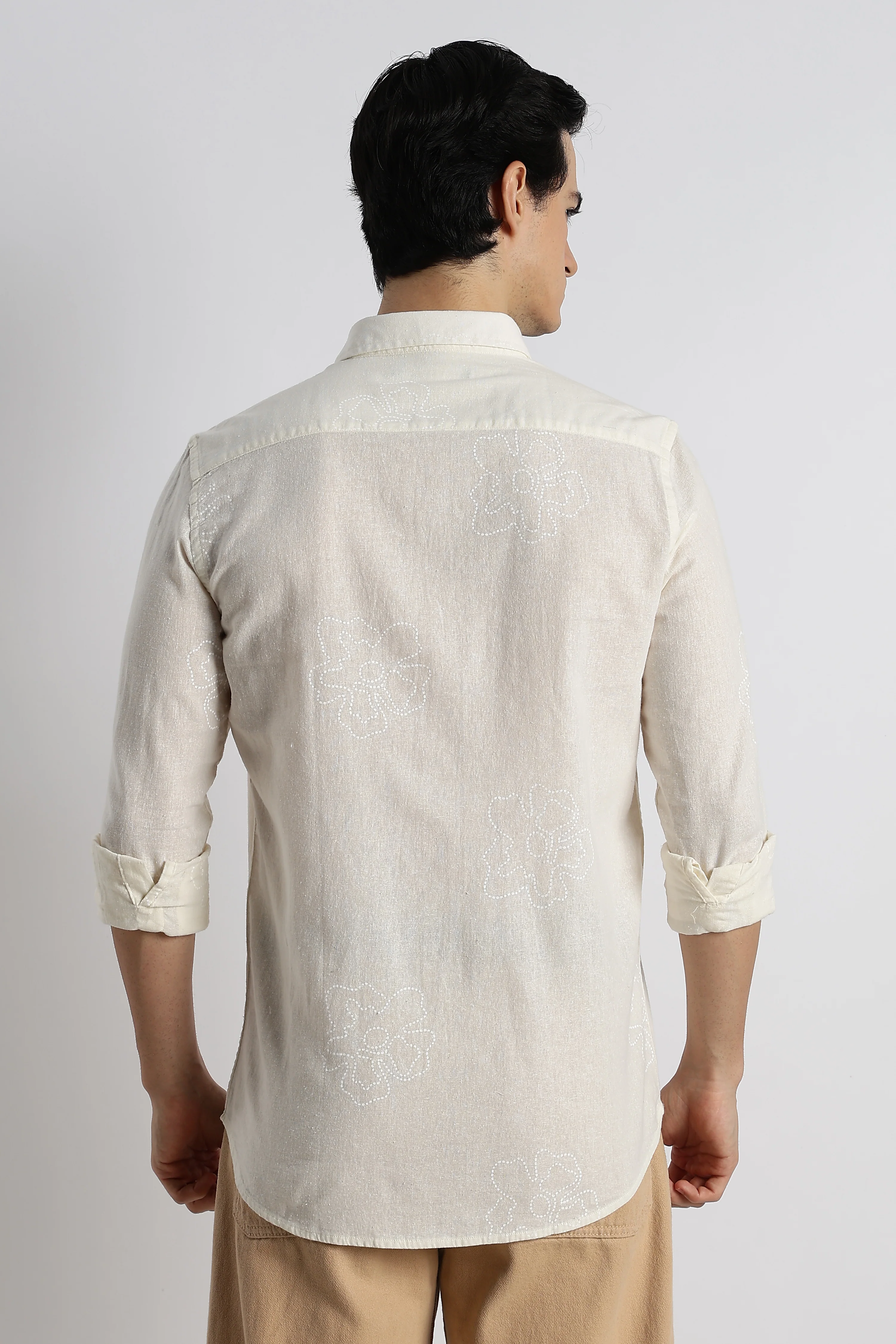 Men Floral Dot-Print Cotton Shirt - Image 2