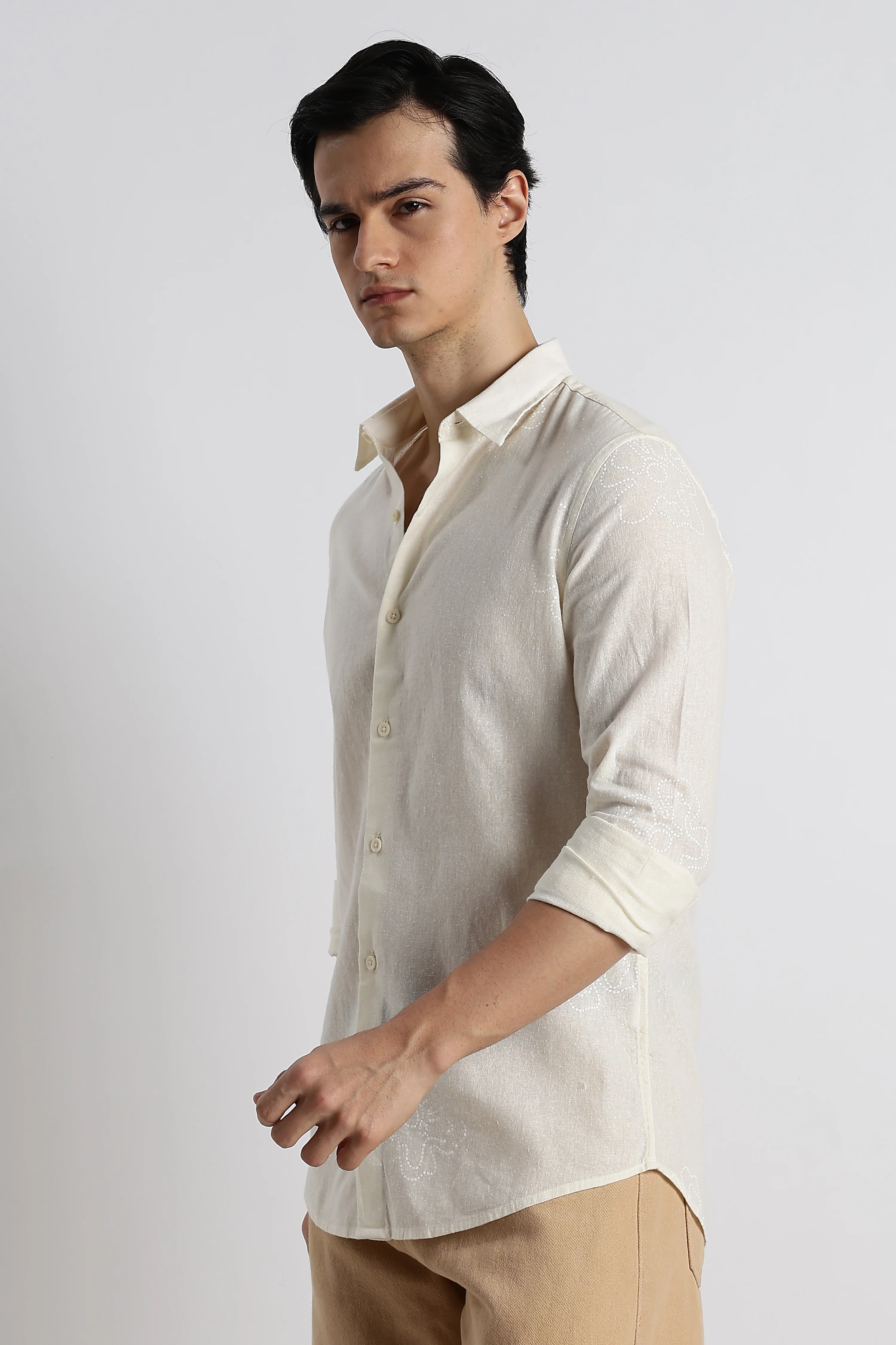 Men Floral Dot-Print Cotton Shirt - Image 4