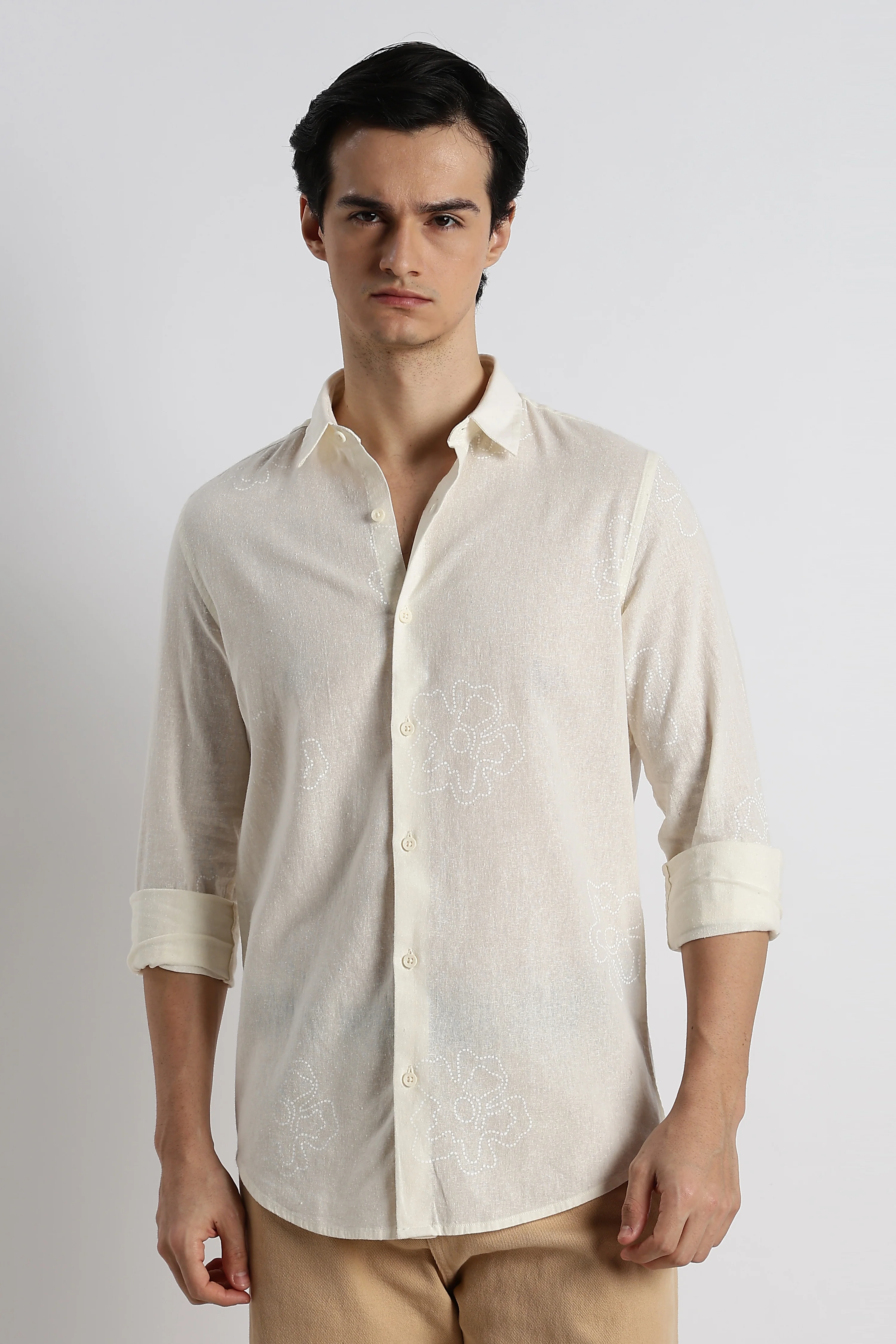 Men Floral Dot-Print Cotton Shirt - Image 5