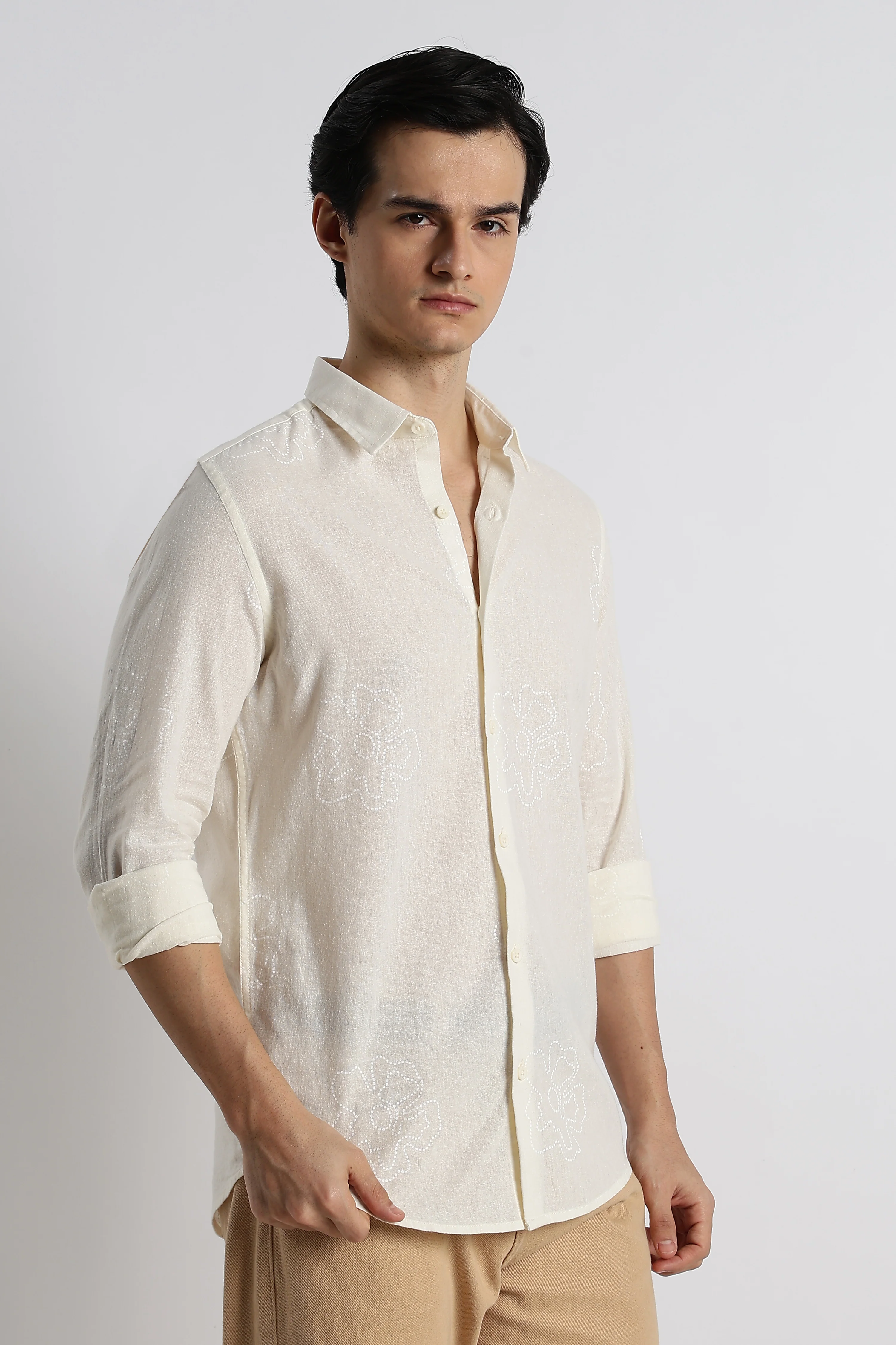 Men Floral Dot-Print Cotton Shirt - Image 6