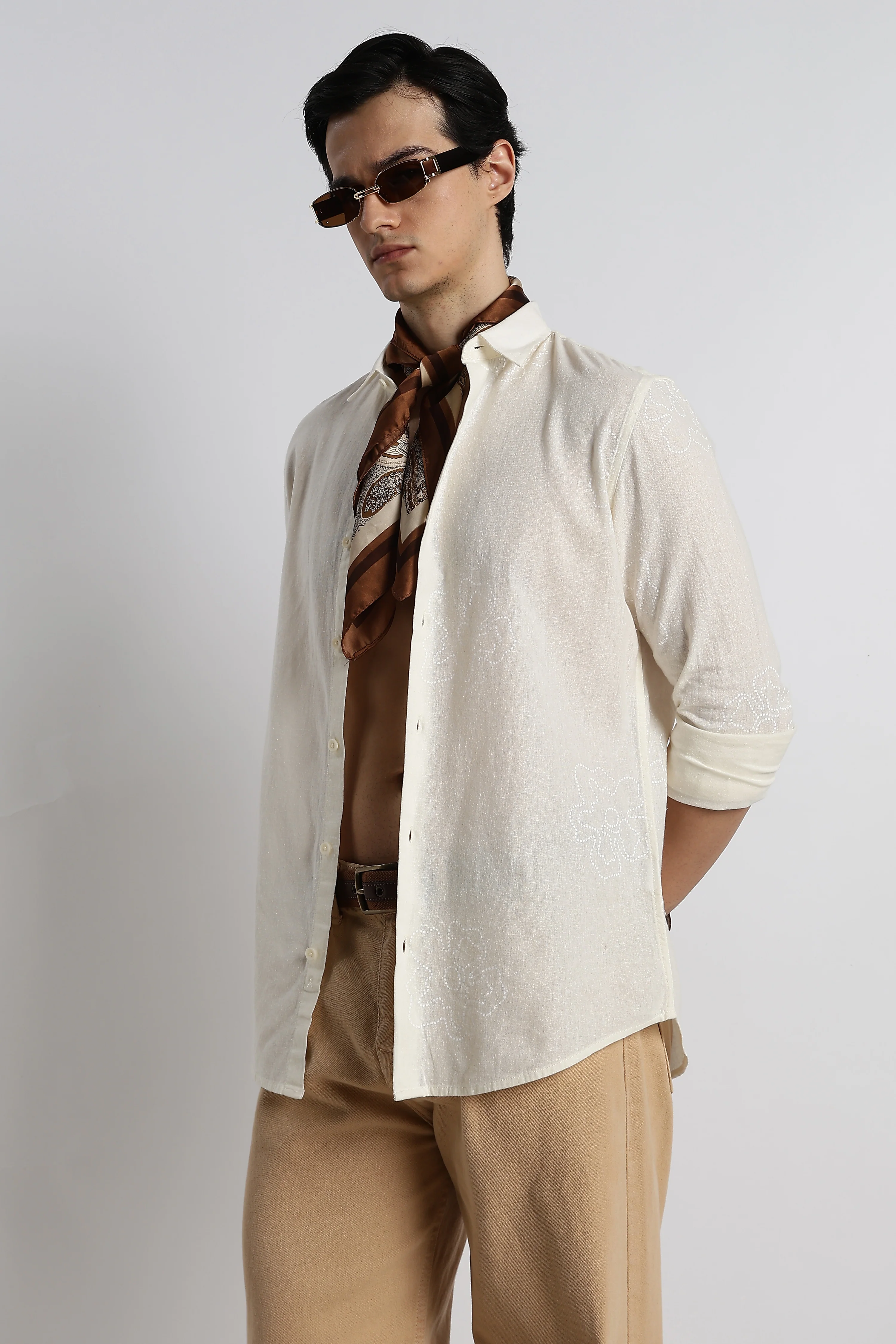 Men Floral Dot-Print Cotton Shirt - Image 8