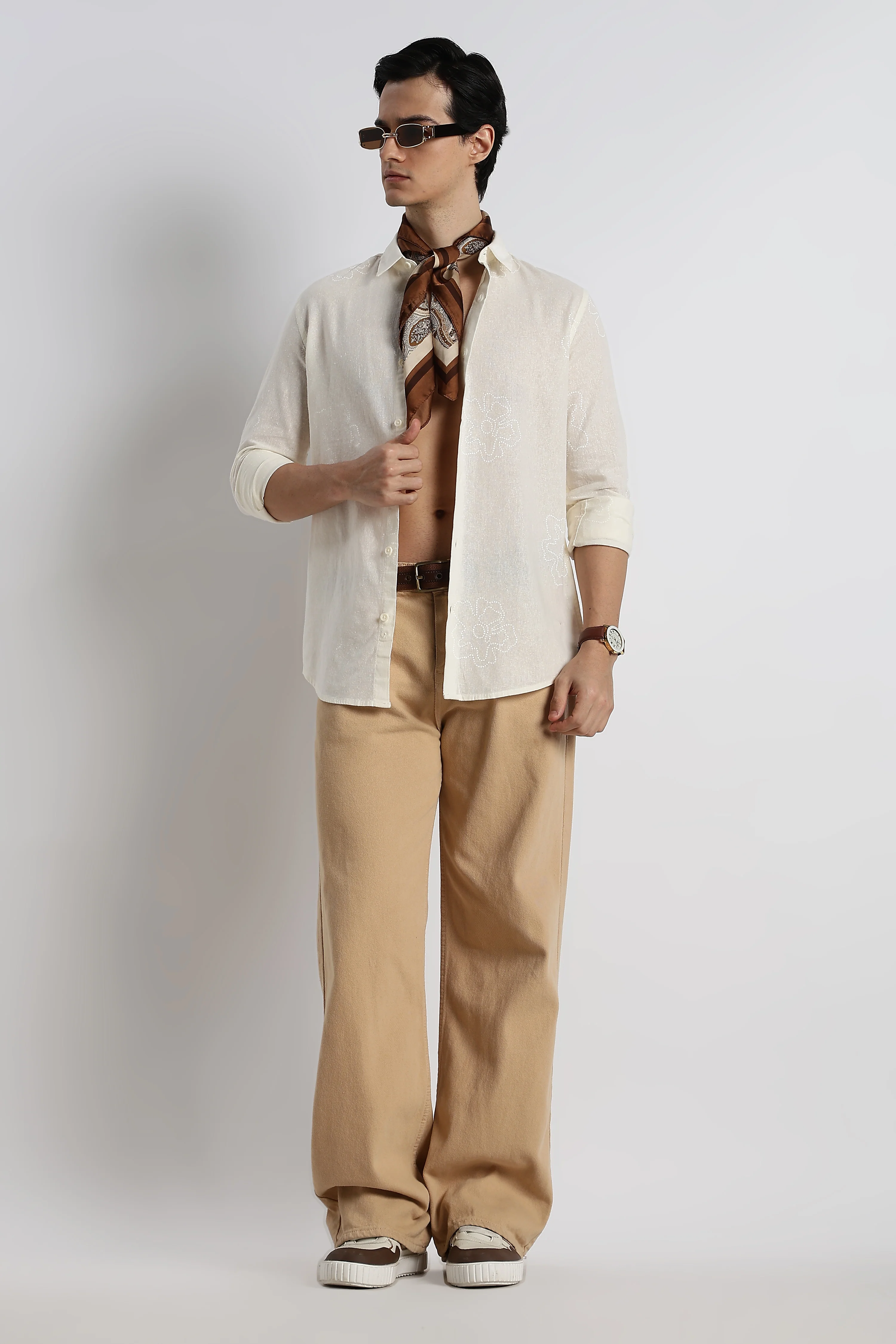 Men Floral Dot-Print Cotton Shirt - Image 9